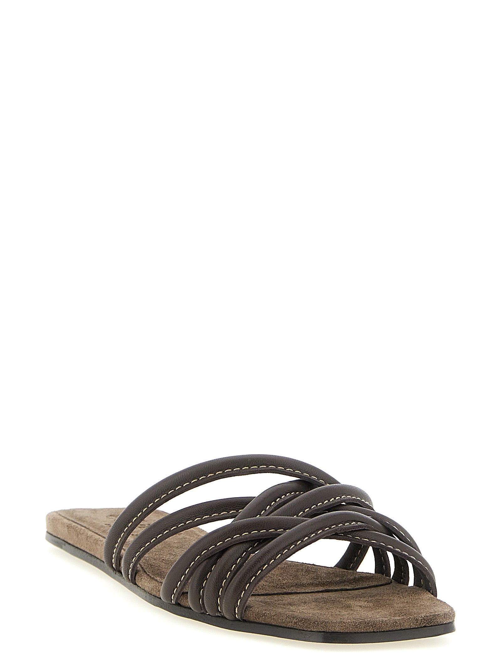 Brunello Cucinelli Brown Lamb Leather Slides Brunello Cucinelli
