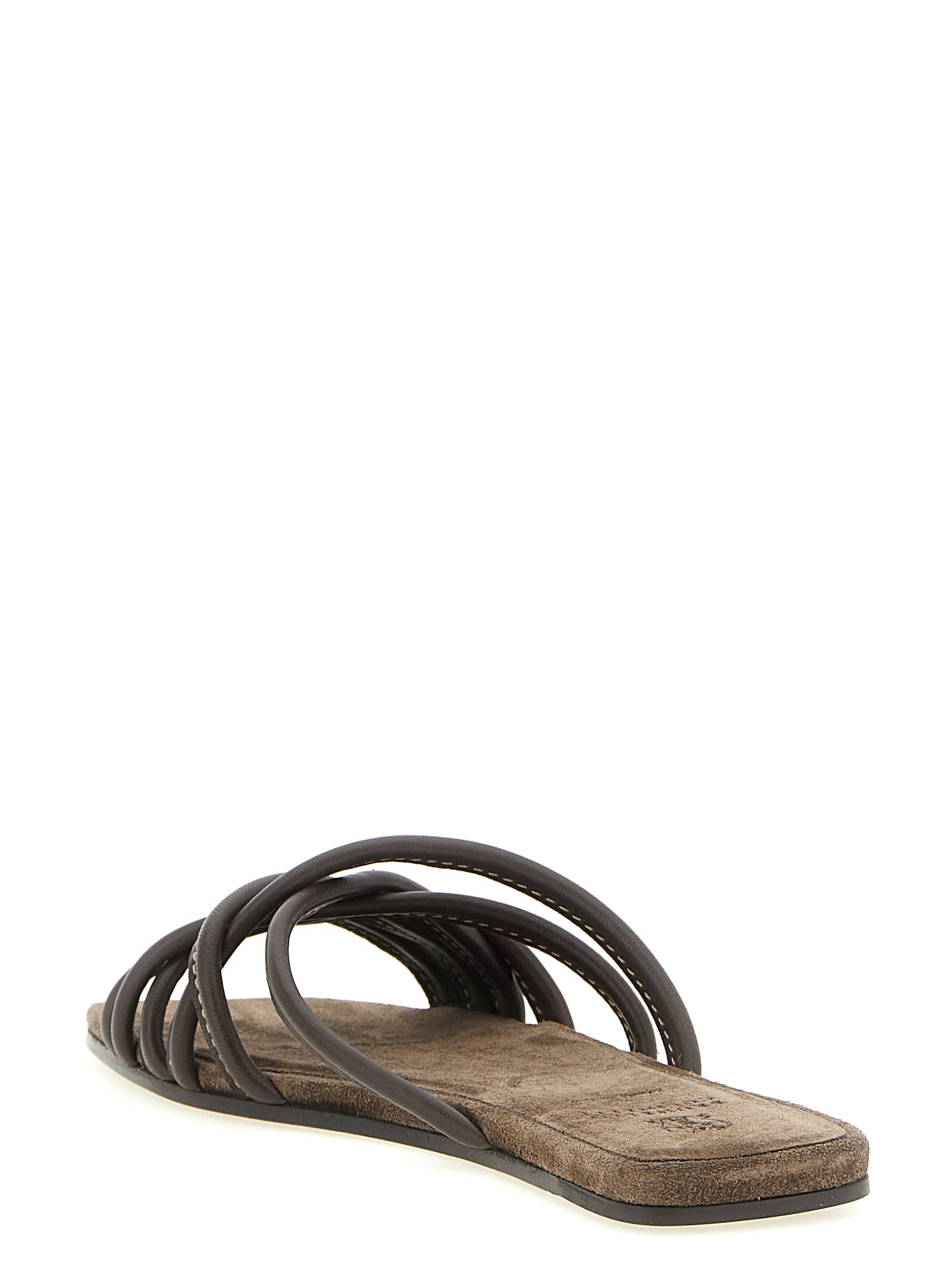 Brunello Cucinelli Brown Lamb Leather Slides Brunello Cucinelli
