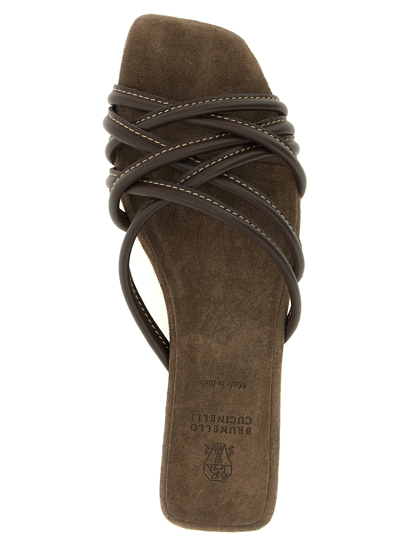 Brunello Cucinelli Brown Lamb Leather Slides Brunello Cucinelli