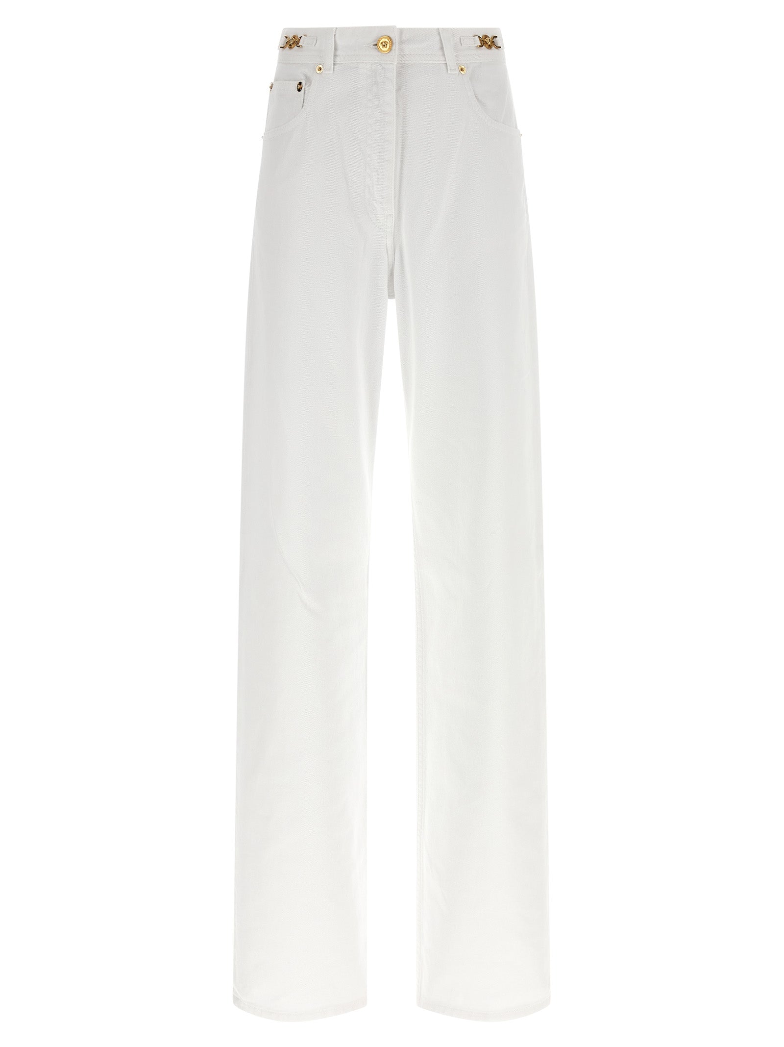 Versace White Cotton Straight-Leg Jeans Versace