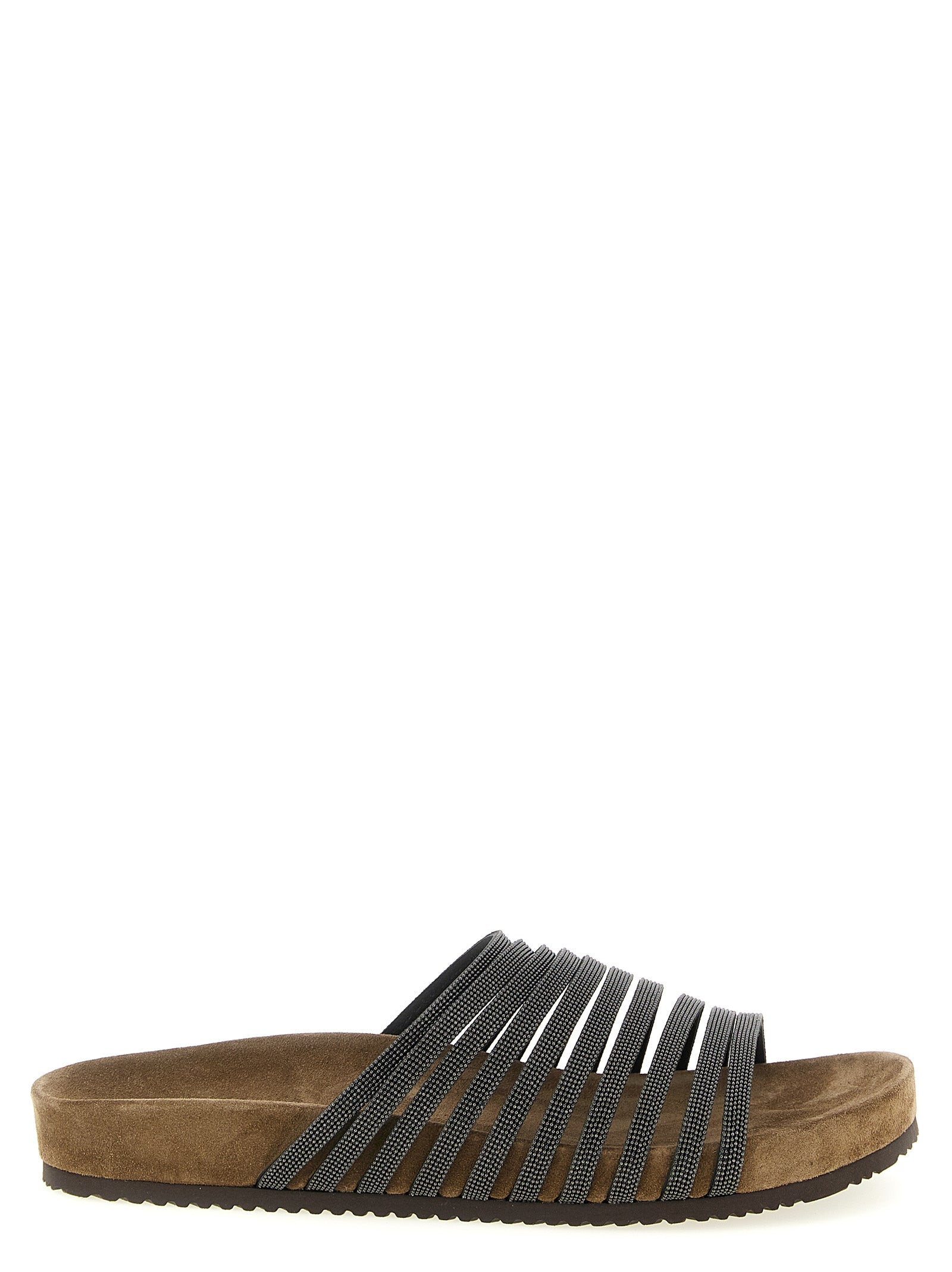 Brunello Cucinelli Black Lamb Leather Slides Brunello Cucinelli