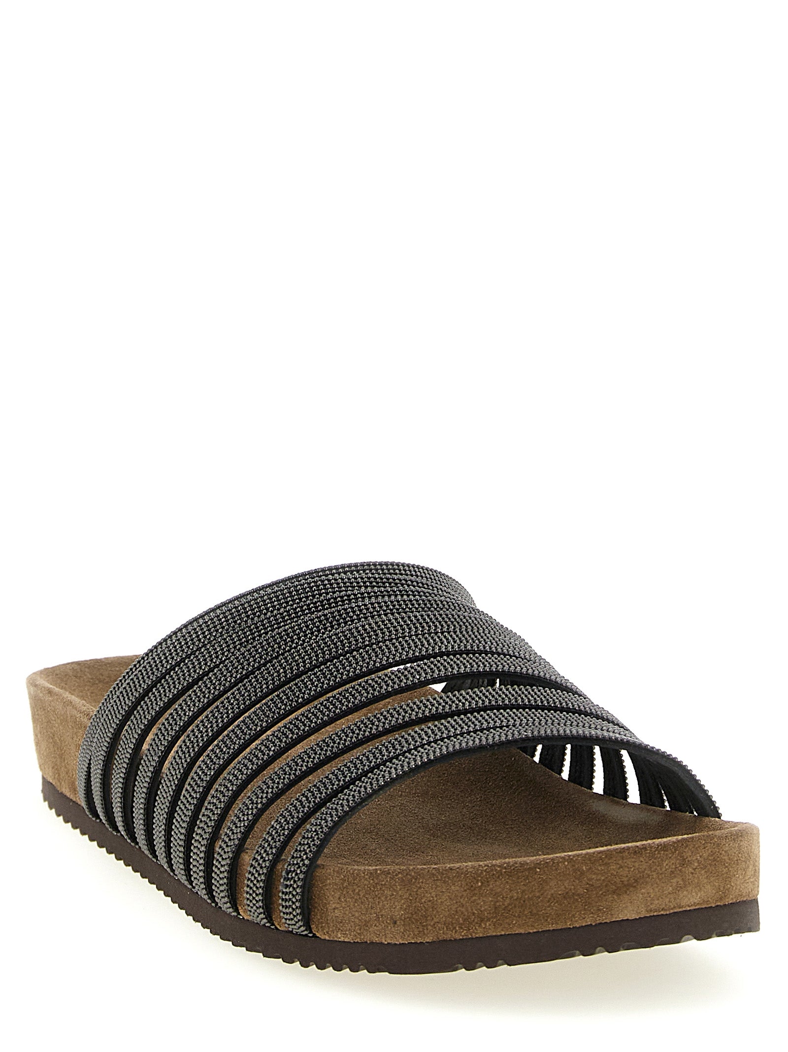 Brunello Cucinelli Black Lamb Leather Slides Brunello Cucinelli