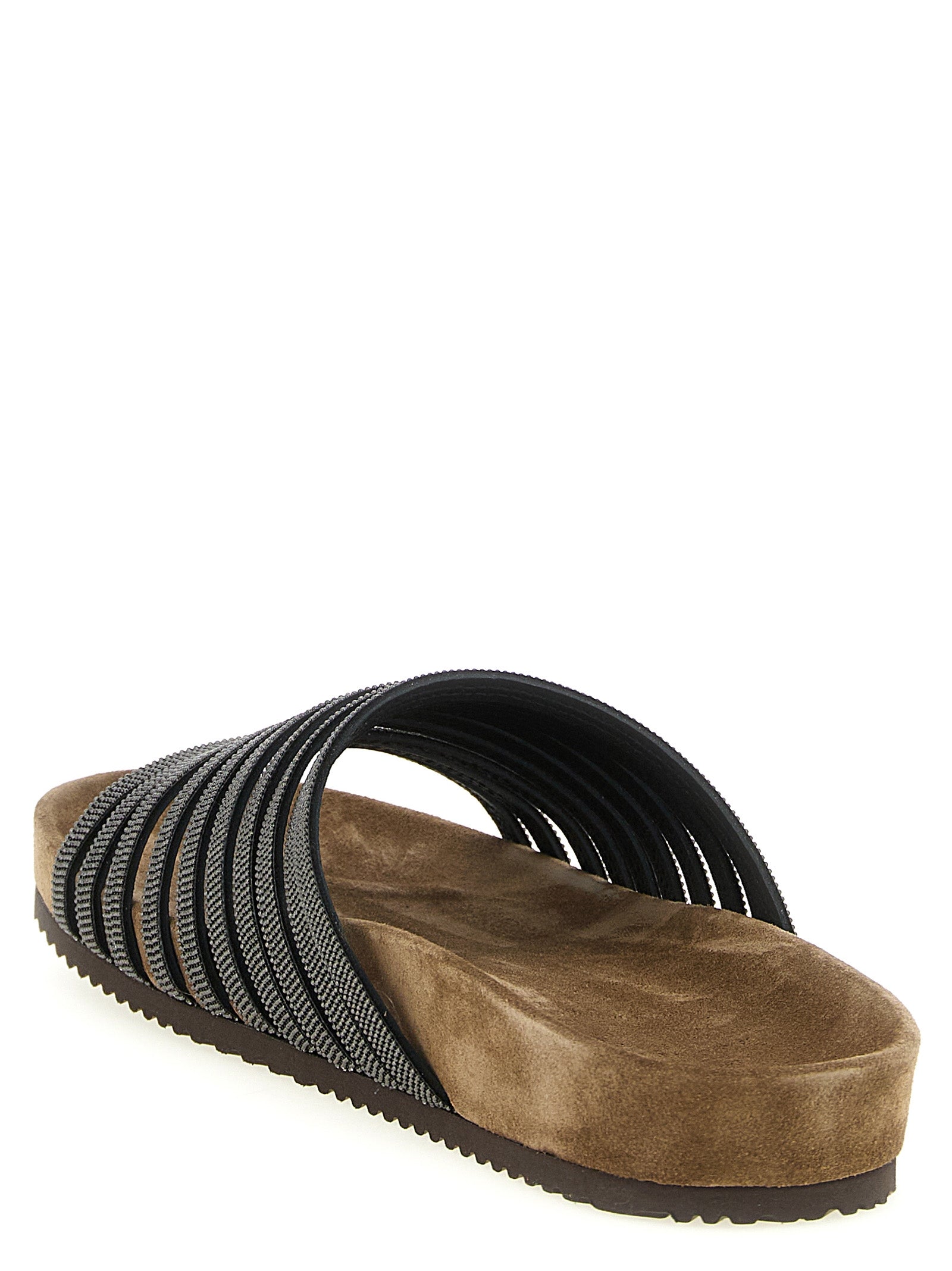 Brunello Cucinelli Black Lamb Leather Slides Brunello Cucinelli