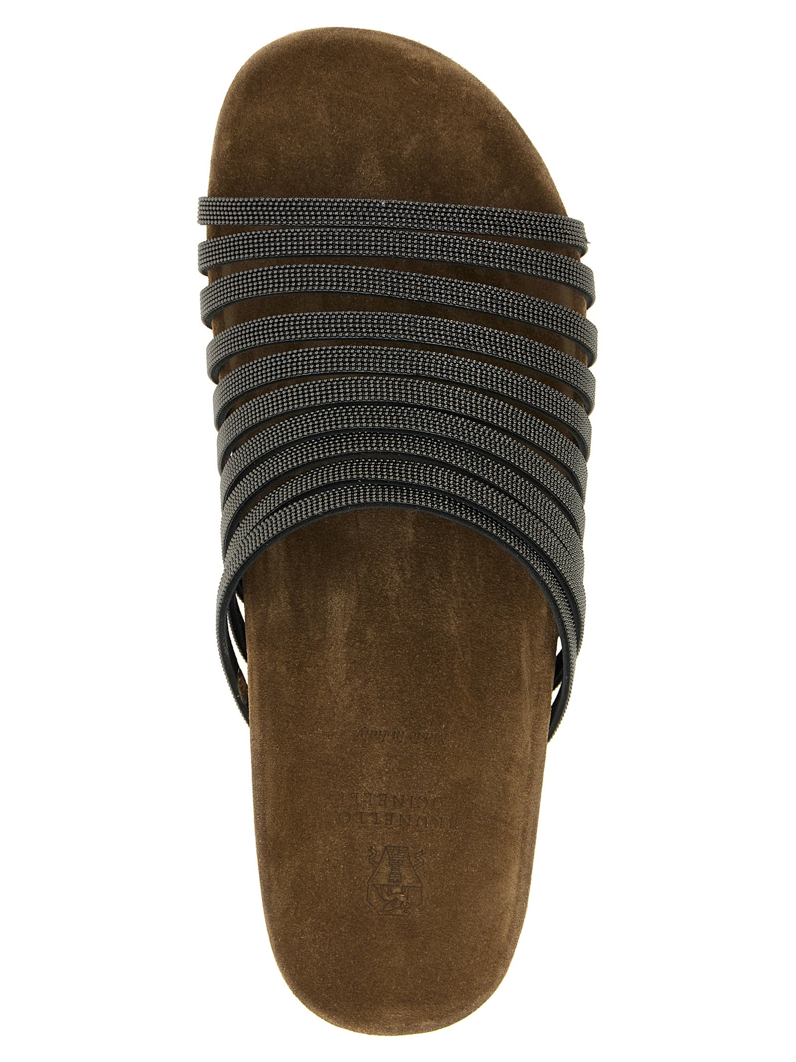 Brunello Cucinelli Black Lamb Leather Slides Brunello Cucinelli