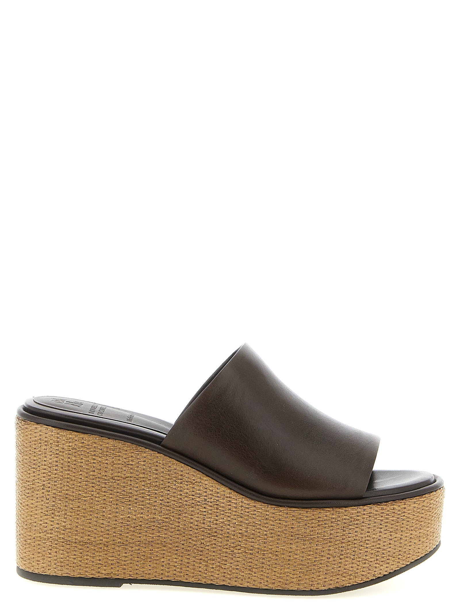 Brunello Cucinelli Brown Calfskin Wedge Sandals Brunello Cucinelli
