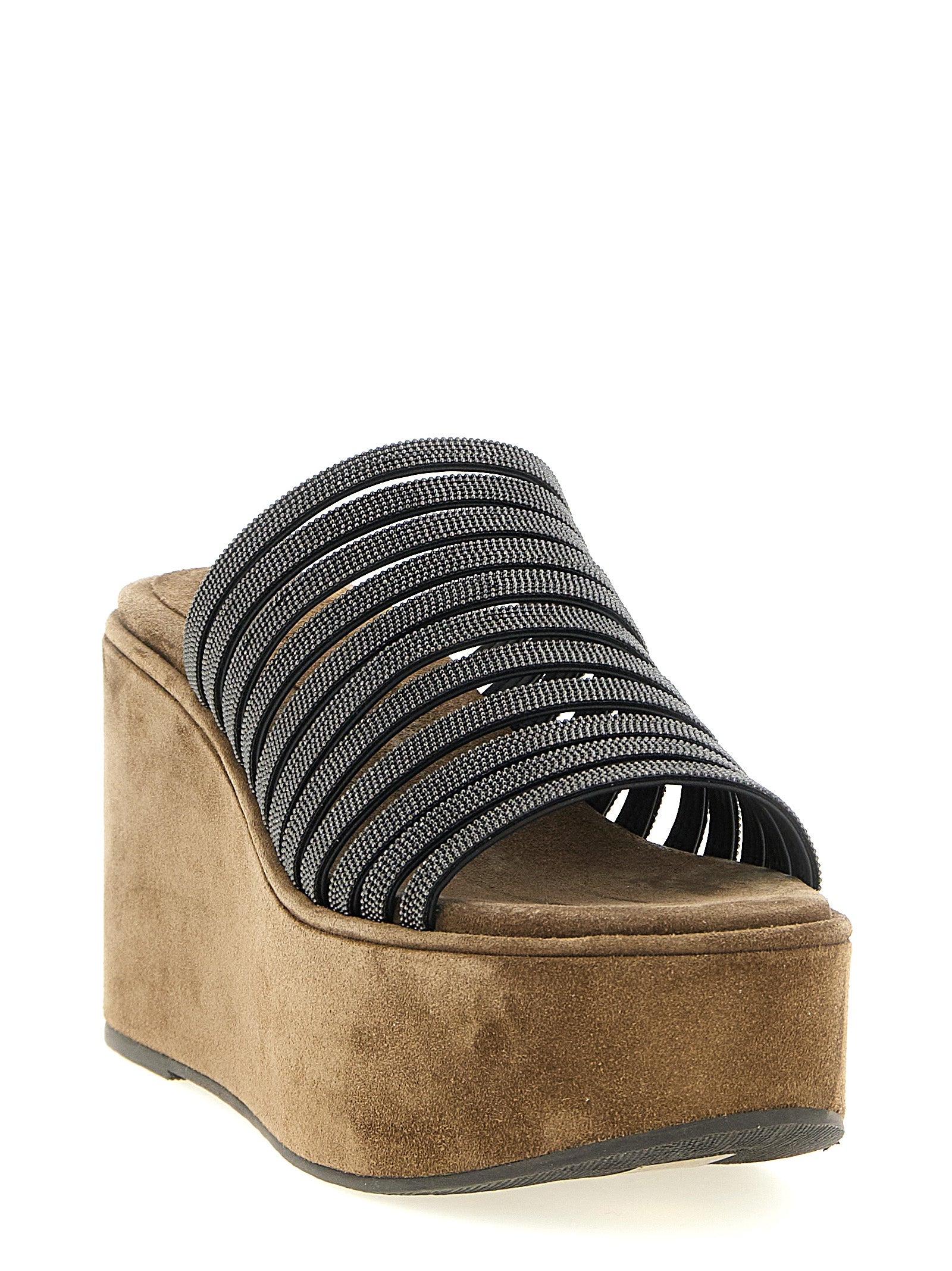 Brunello Cucinelli Brown Lamb Leather Wedge Sandals Brunello Cucinelli