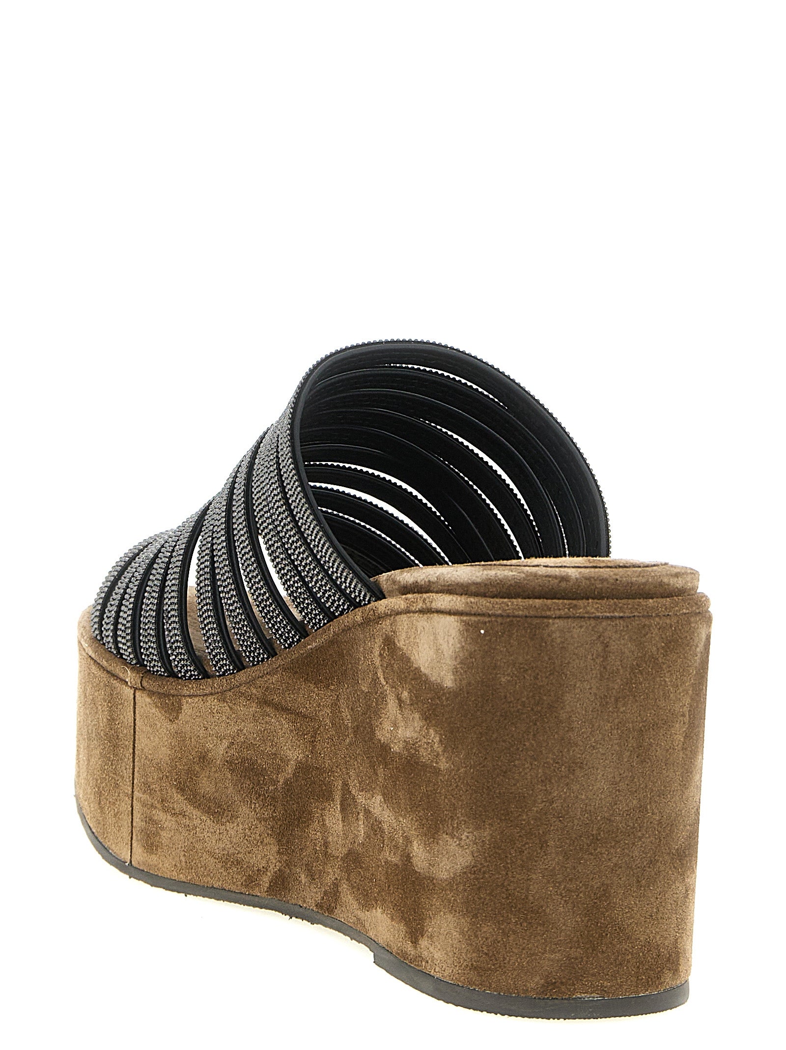 Brunello Cucinelli Brown Lamb Leather Wedge Sandals Brunello Cucinelli
