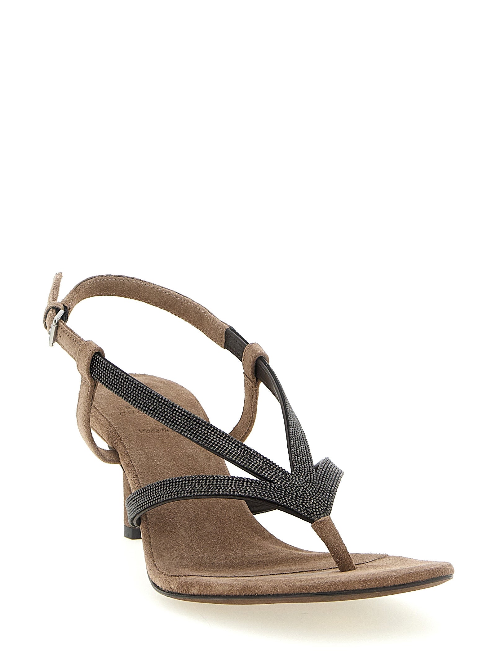 Brunello Cucinelli Beige Lamb Leather Flat Sandals Brunello Cucinelli