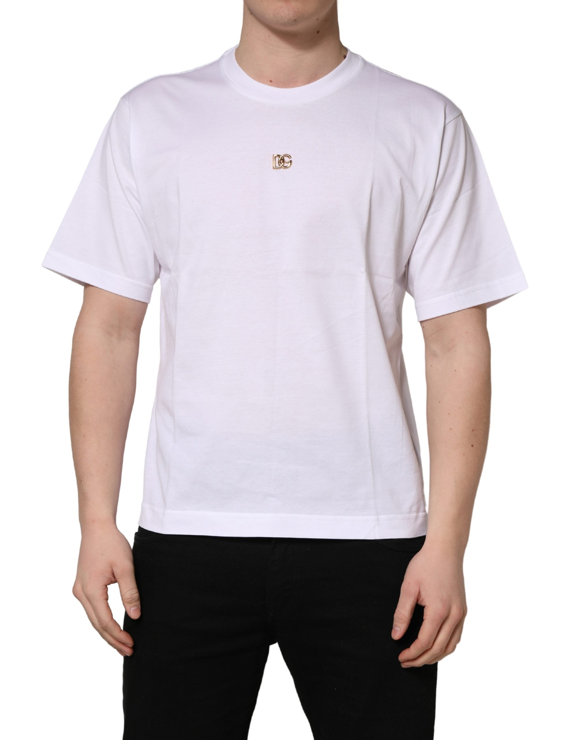 Dolce & Gabbana White Metal DG Logo Cotton Short Sleeves T-shirt Dolce & Gabbana
