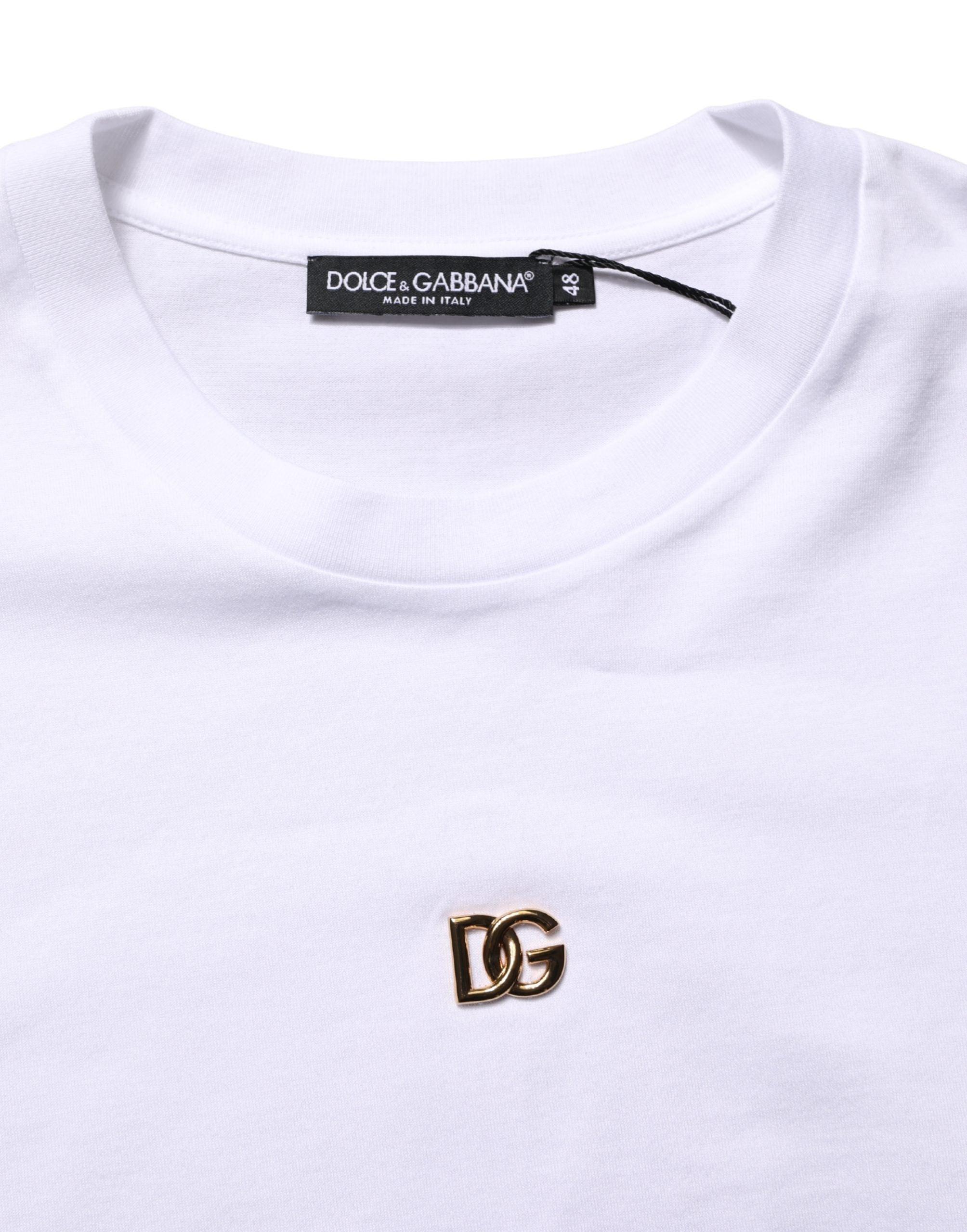Dolce & Gabbana White Metal DG Logo Cotton Short Sleeves T-shirt Dolce & Gabbana