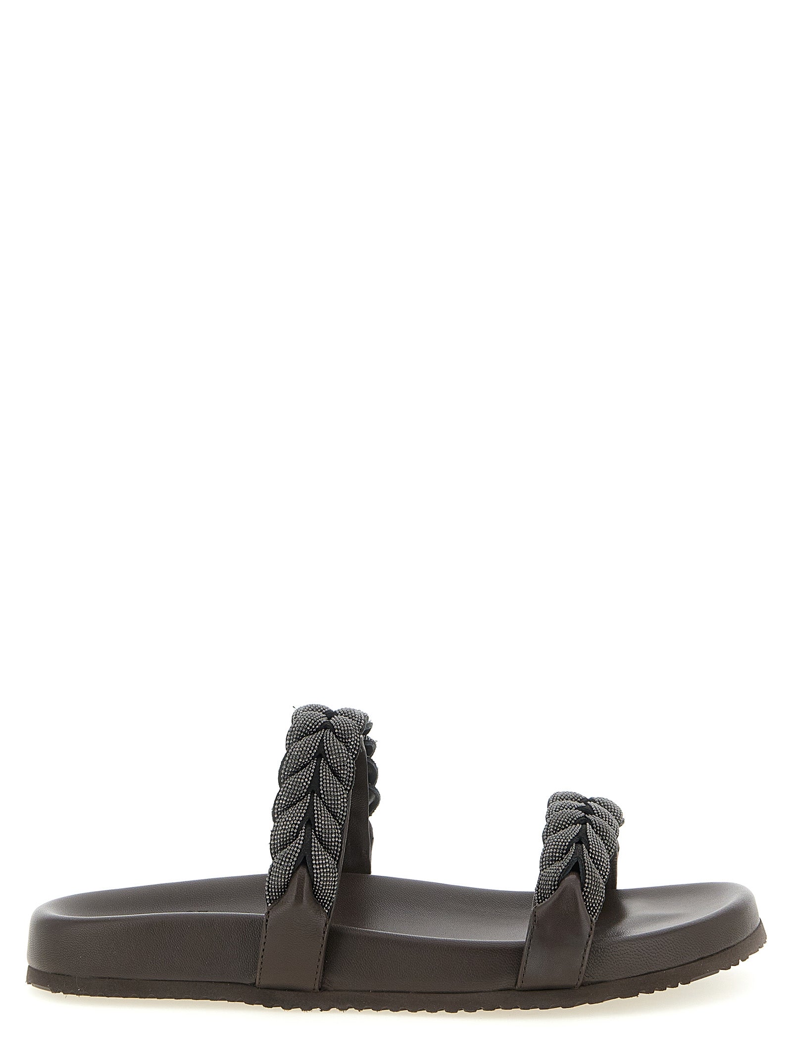 Brunello Cucinelli Brown Leather Slides Brunello Cucinelli