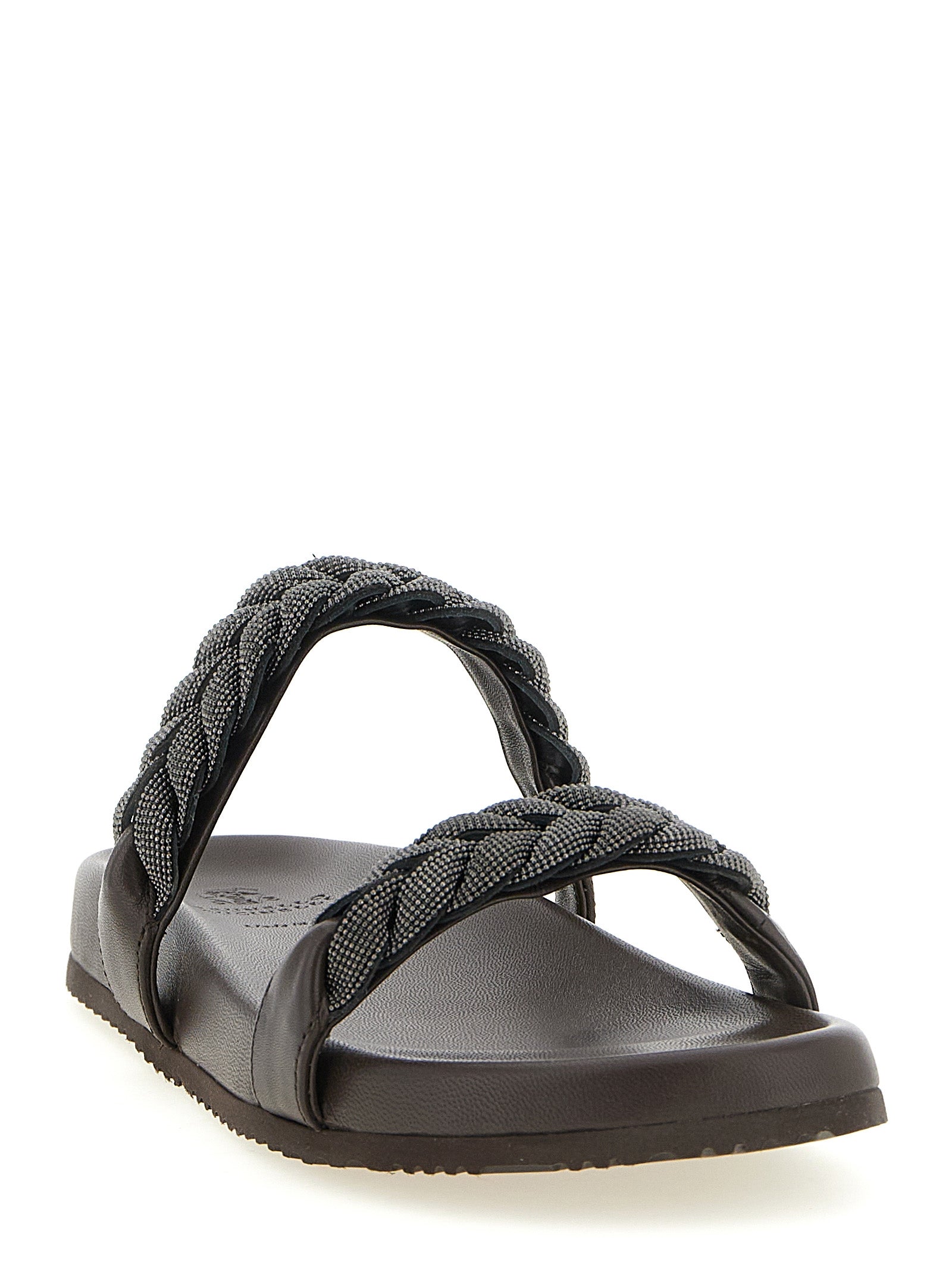 Brunello Cucinelli Brown Leather Slides Brunello Cucinelli