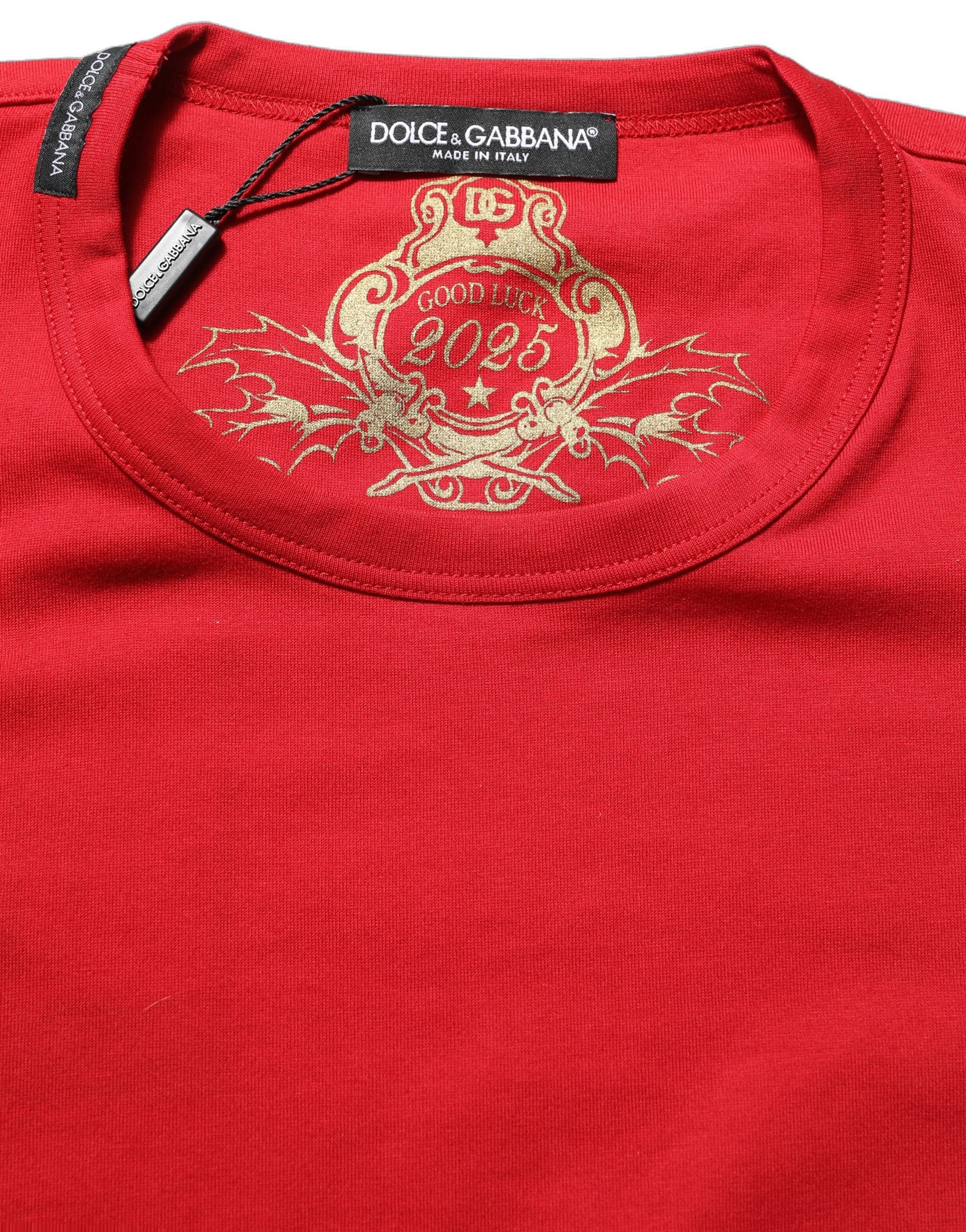 Dolce & Gabbana Red Goodluck 2023 Cotton Crew Neck T-shirt Dolce & Gabbana