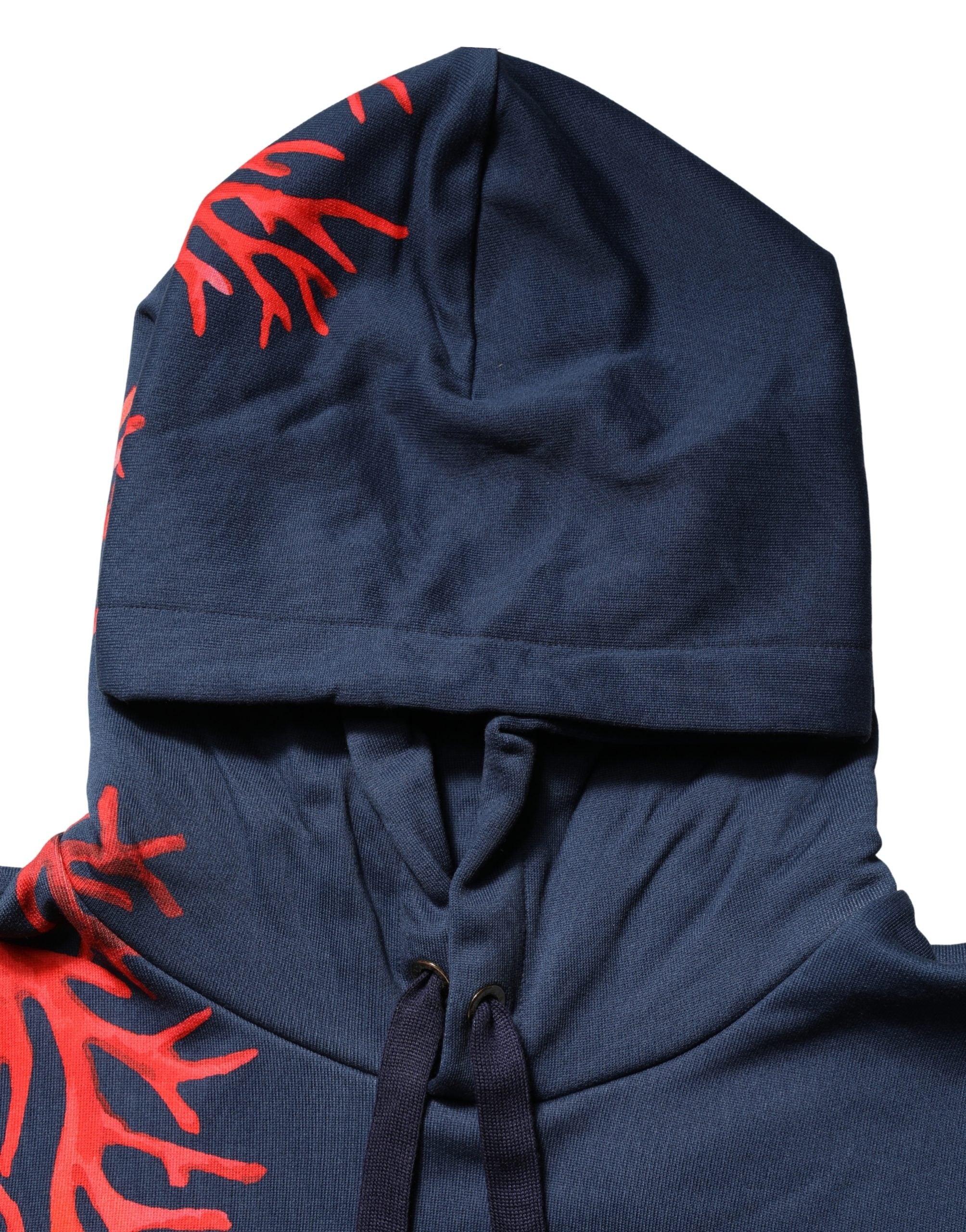 Dolce & Gabbana Blue Cotton Coral Logo Hooded Sweatshirt Sweater Dolce & Gabbana