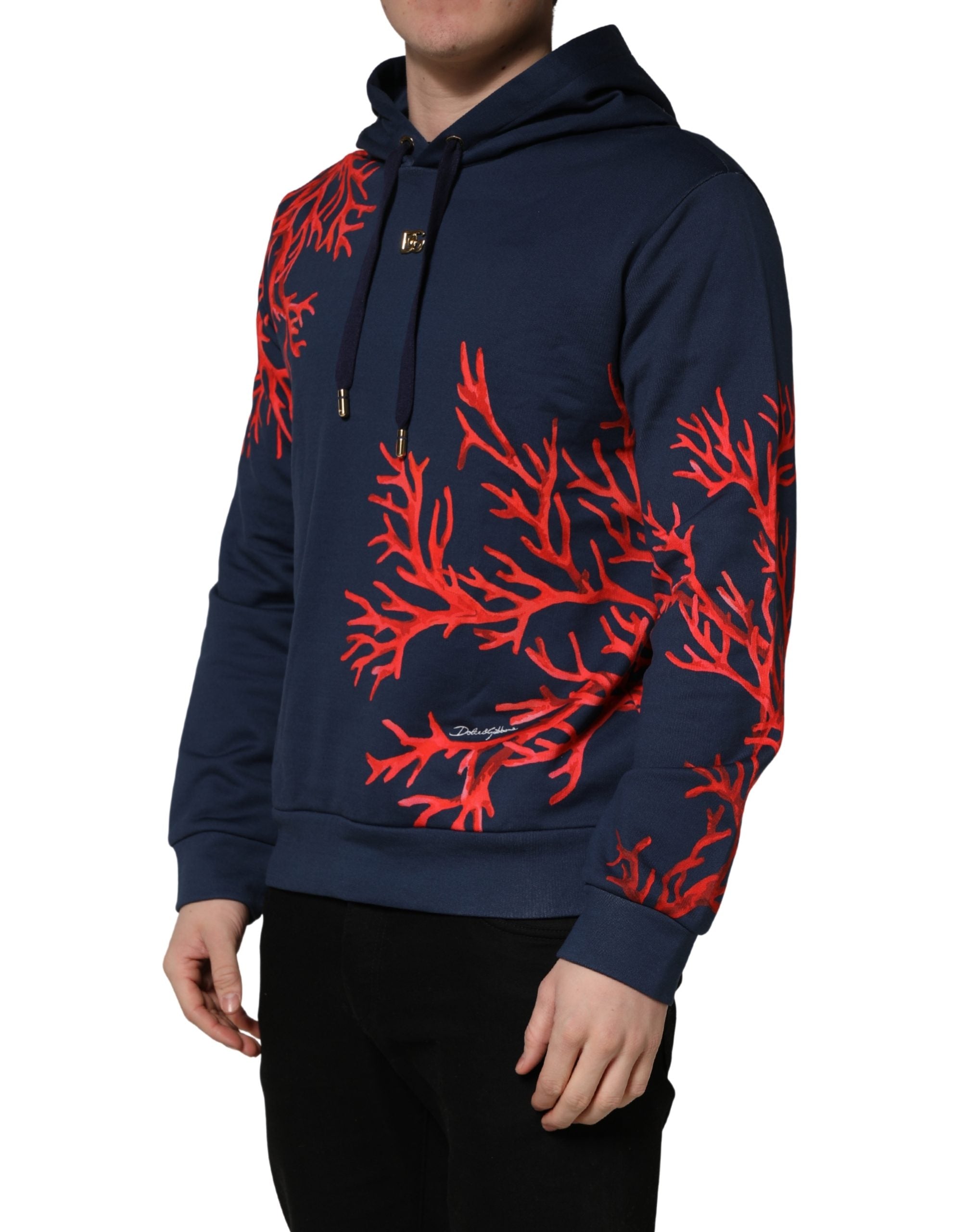 Dolce & Gabbana Blue Cotton Coral Logo Hooded Sweatshirt Sweater Dolce & Gabbana