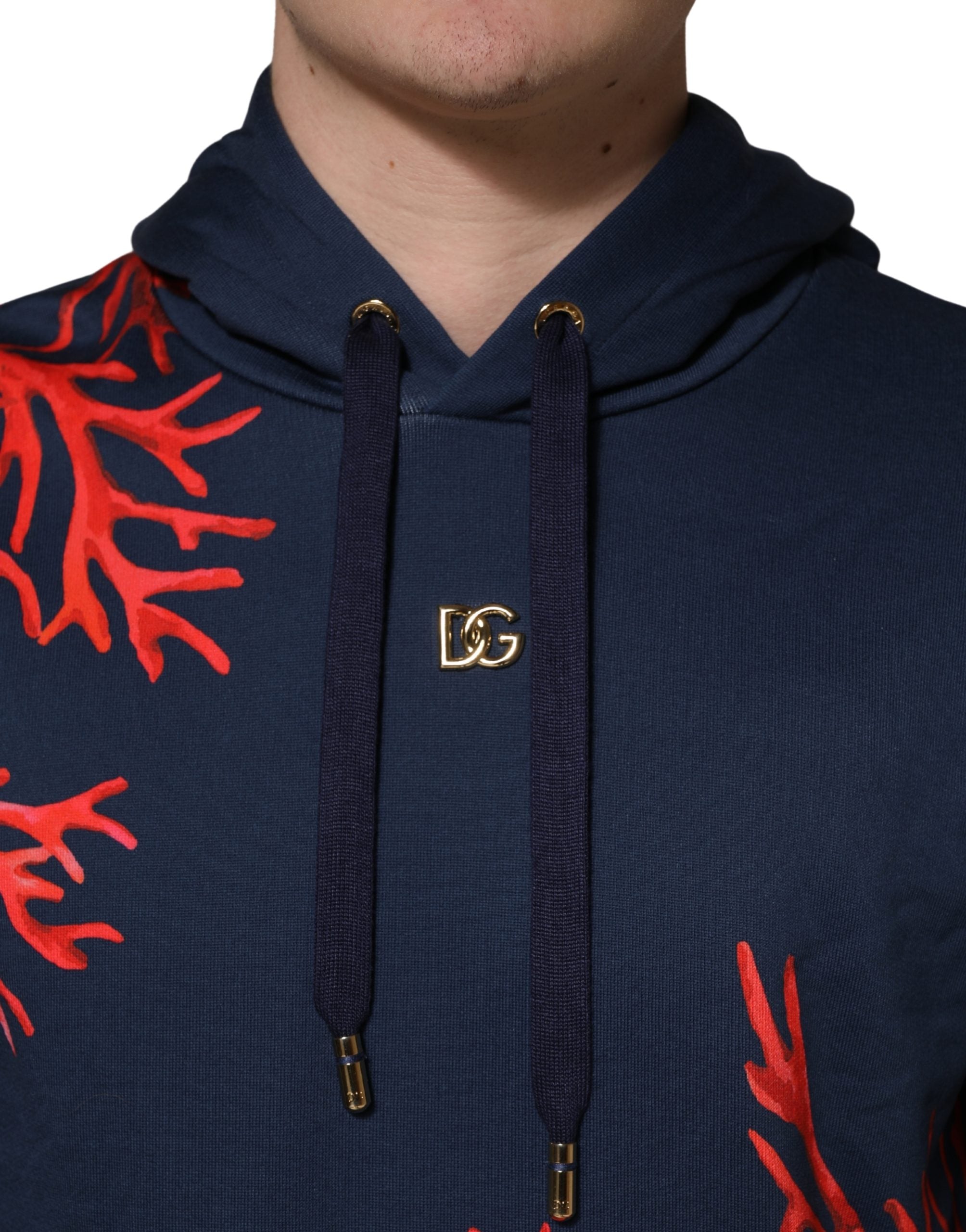 Dolce & Gabbana Blue Cotton Coral Logo Hooded Sweatshirt Sweater Dolce & Gabbana