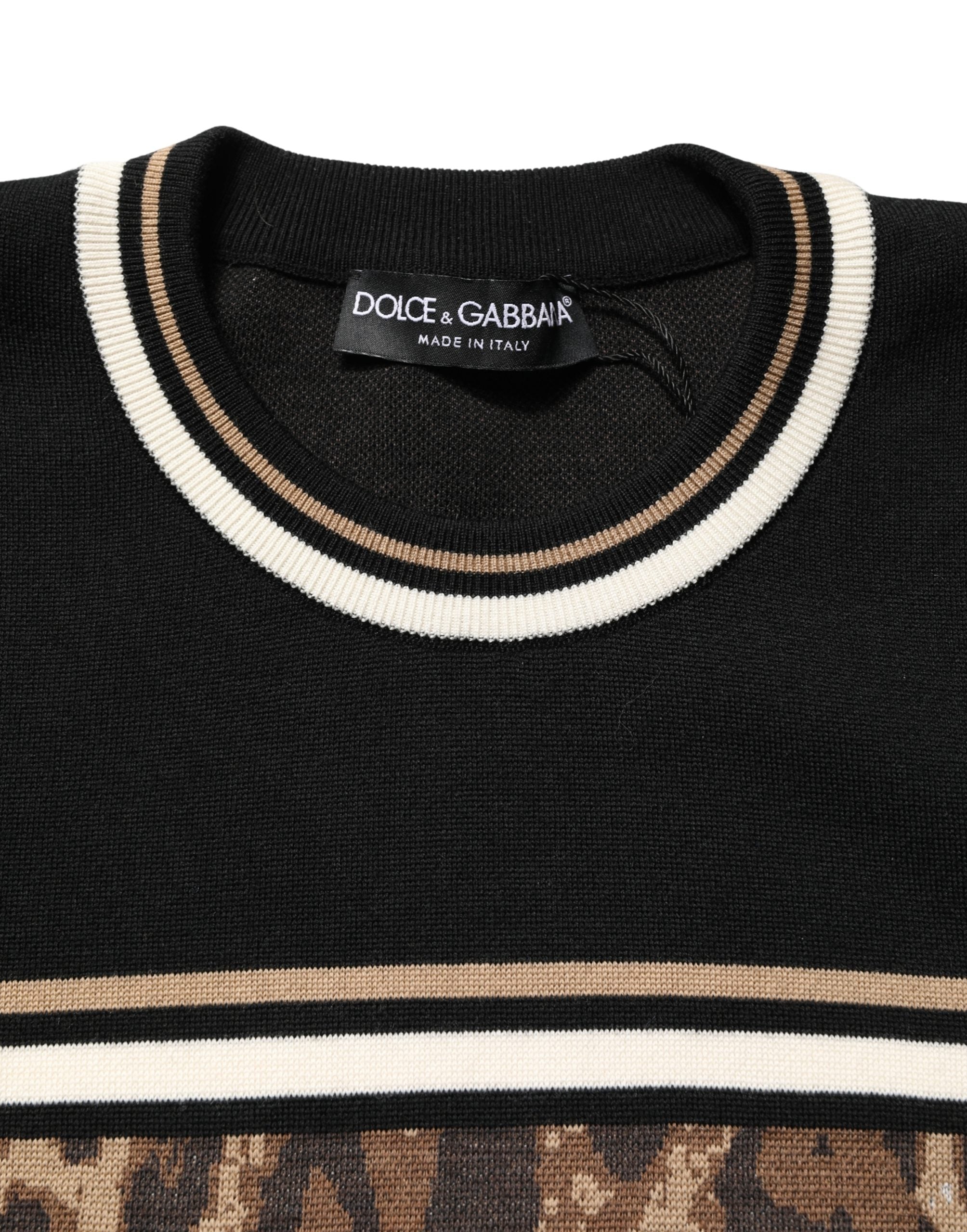 Dolce & Gabbana Black Leopard Wool Crew Neck Men Pullover Sweater Dolce & Gabbana