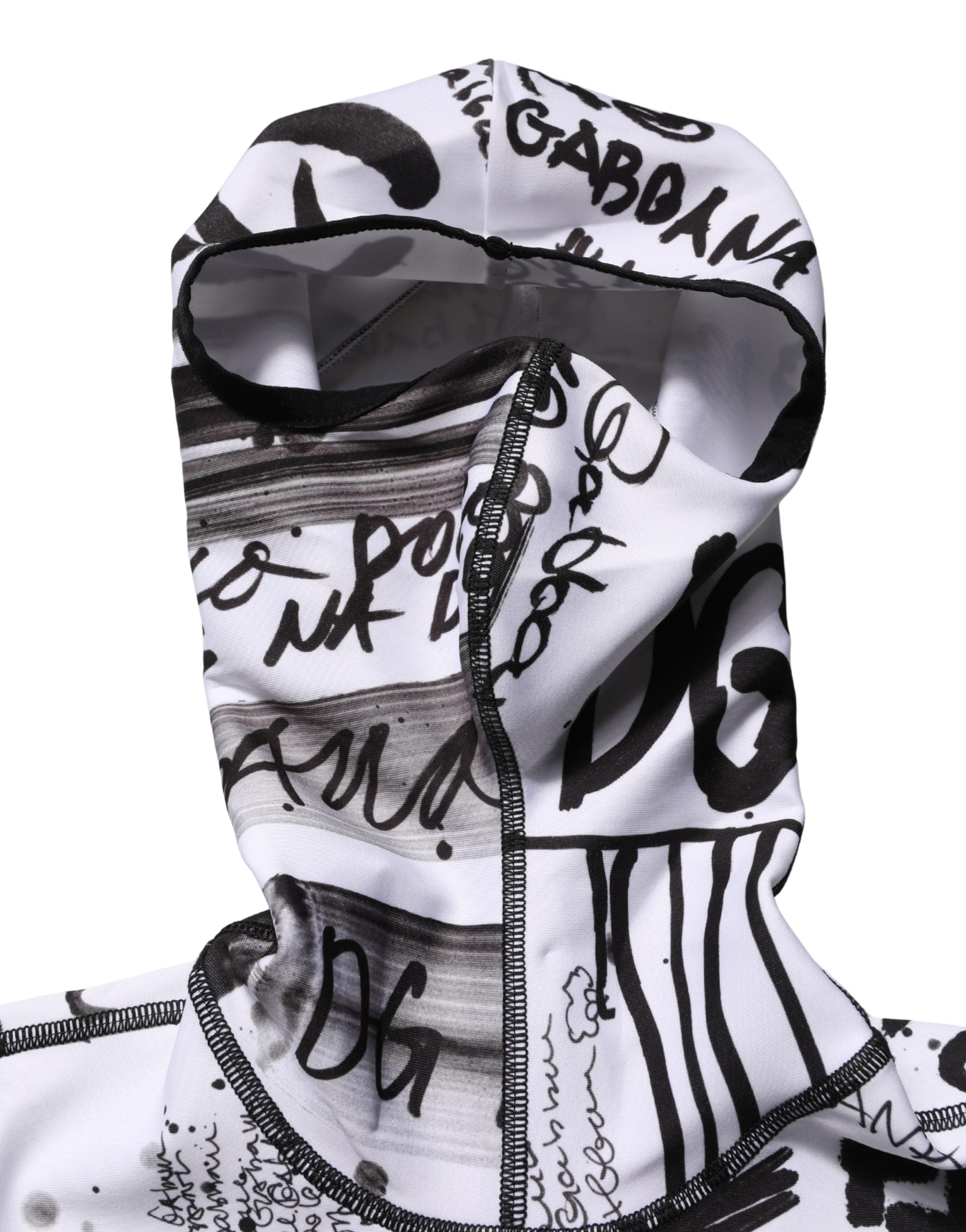 Dolce & Gabbana White Jersey Graffiti Print Balaclava Hood Sweater Dolce & Gabbana