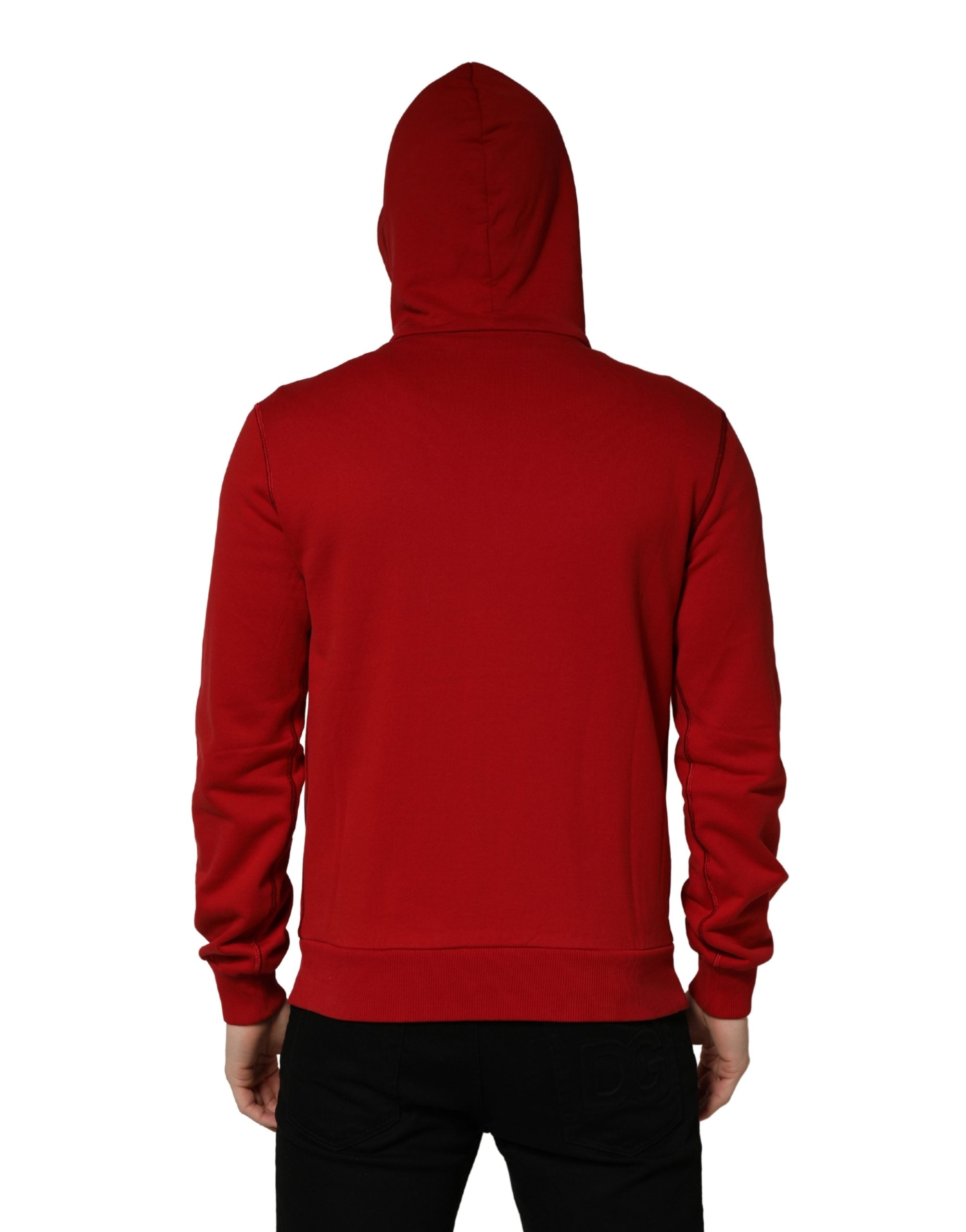 Dolce & Gabbana Red Embroidered Logo Hooded Full Zip Sweater Dolce & Gabbana
