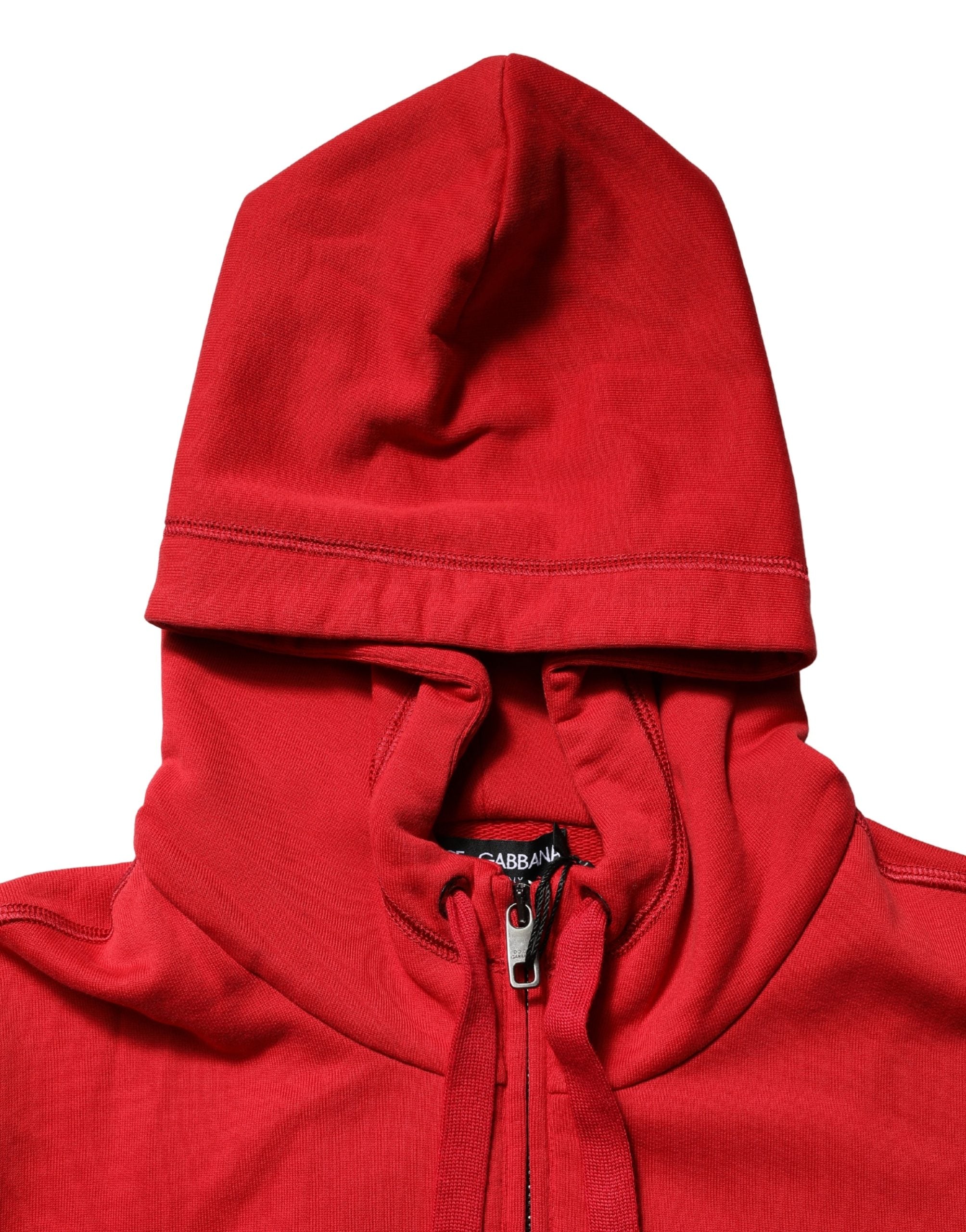 Dolce & Gabbana Red Embroidered Logo Hooded Full Zip Sweater Dolce & Gabbana