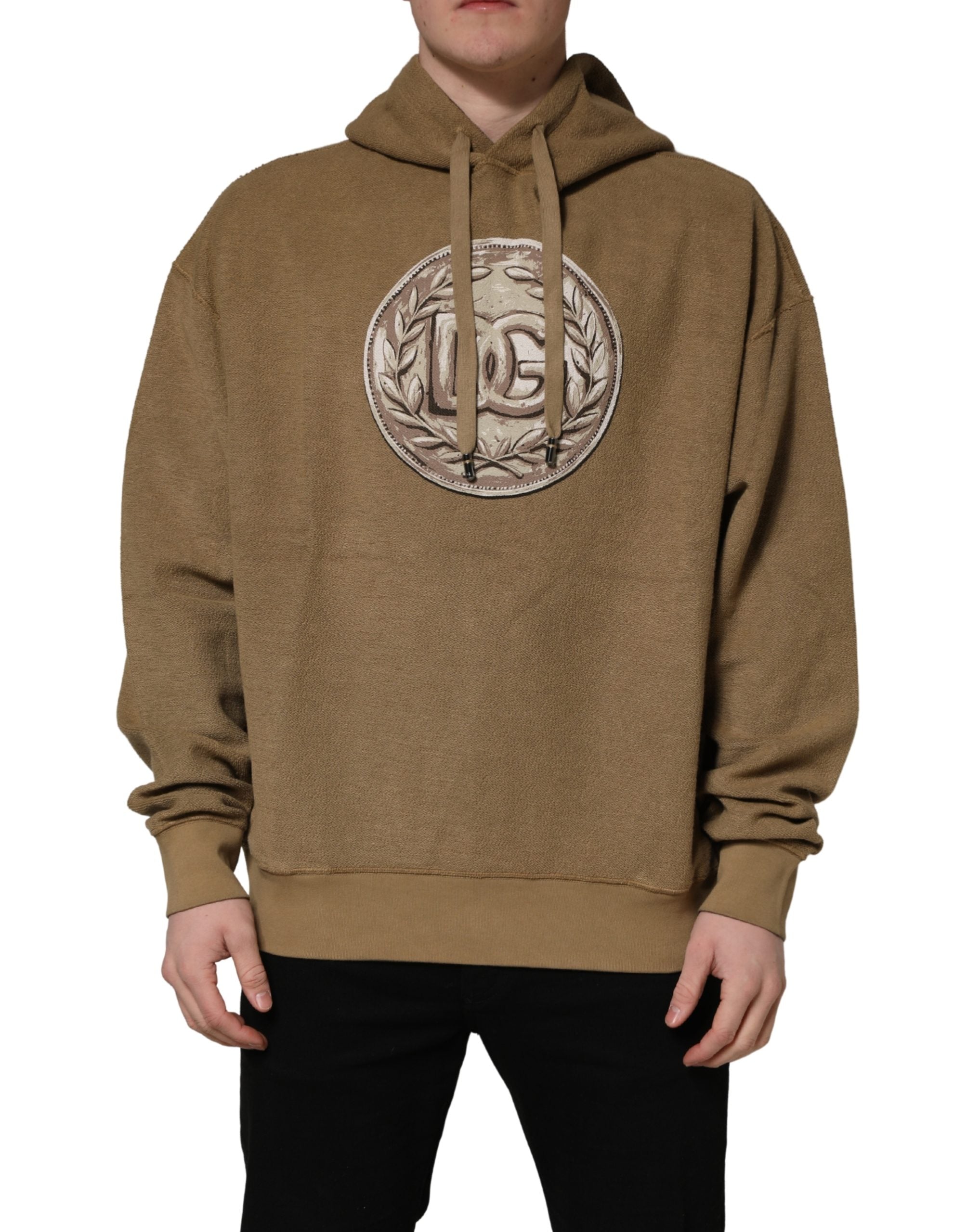 Dolce & Gabbana Brown Cotton Logo Coin Hooded Pullover Sweater Dolce & Gabbana