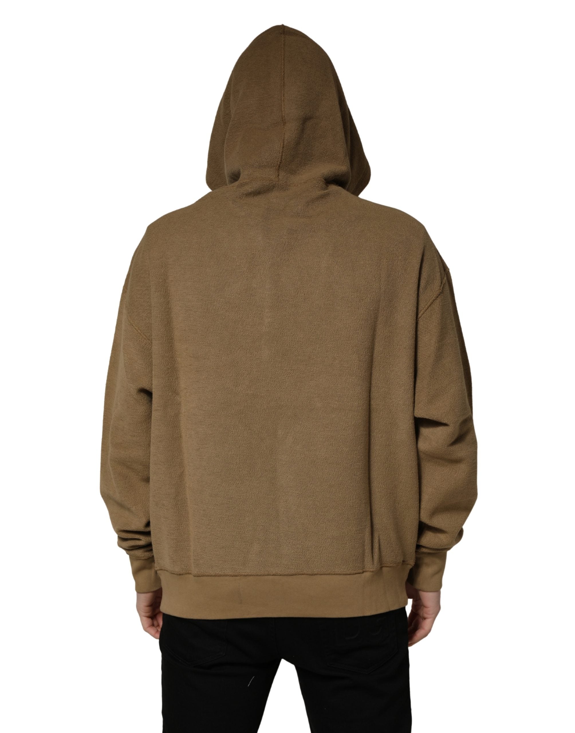Dolce & Gabbana Brown Cotton Logo Coin Hooded Pullover Sweater Dolce & Gabbana
