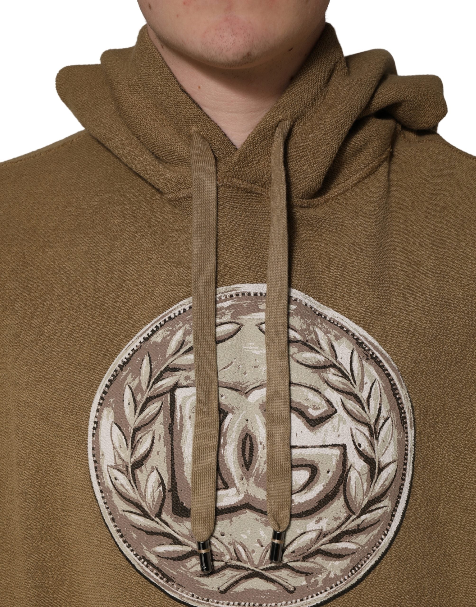 Dolce & Gabbana Brown Cotton Logo Coin Hooded Pullover Sweater Dolce & Gabbana