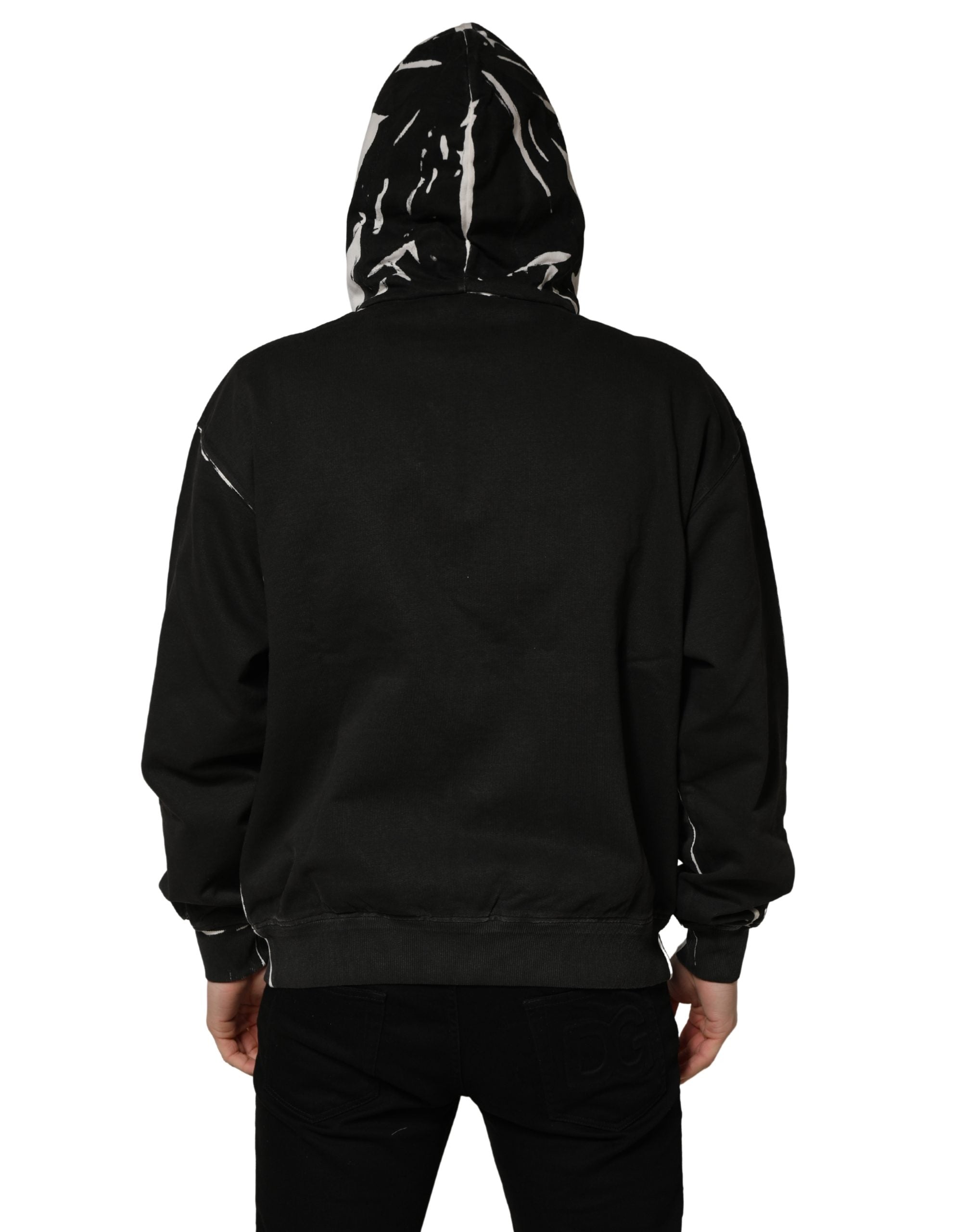 Dolce & Gabbana Black Cotton Logo Hooded Full Zip Sweater Dolce & Gabbana