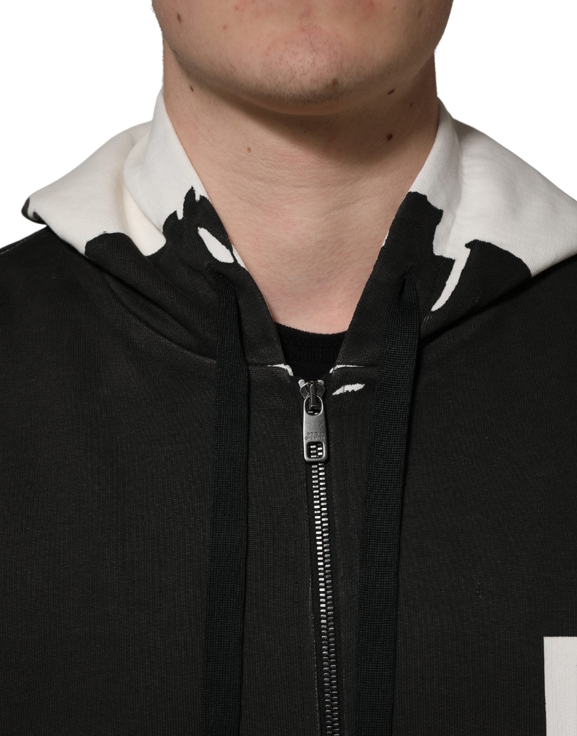 Dolce & Gabbana Black Cotton Logo Hooded Full Zip Sweater Dolce & Gabbana