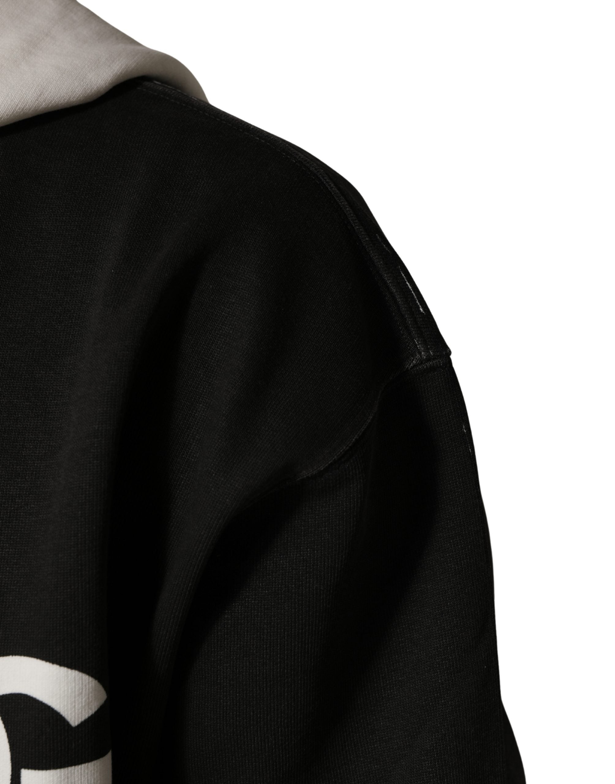Dolce & Gabbana Black Cotton Logo Hooded Full Zip Sweater Dolce & Gabbana