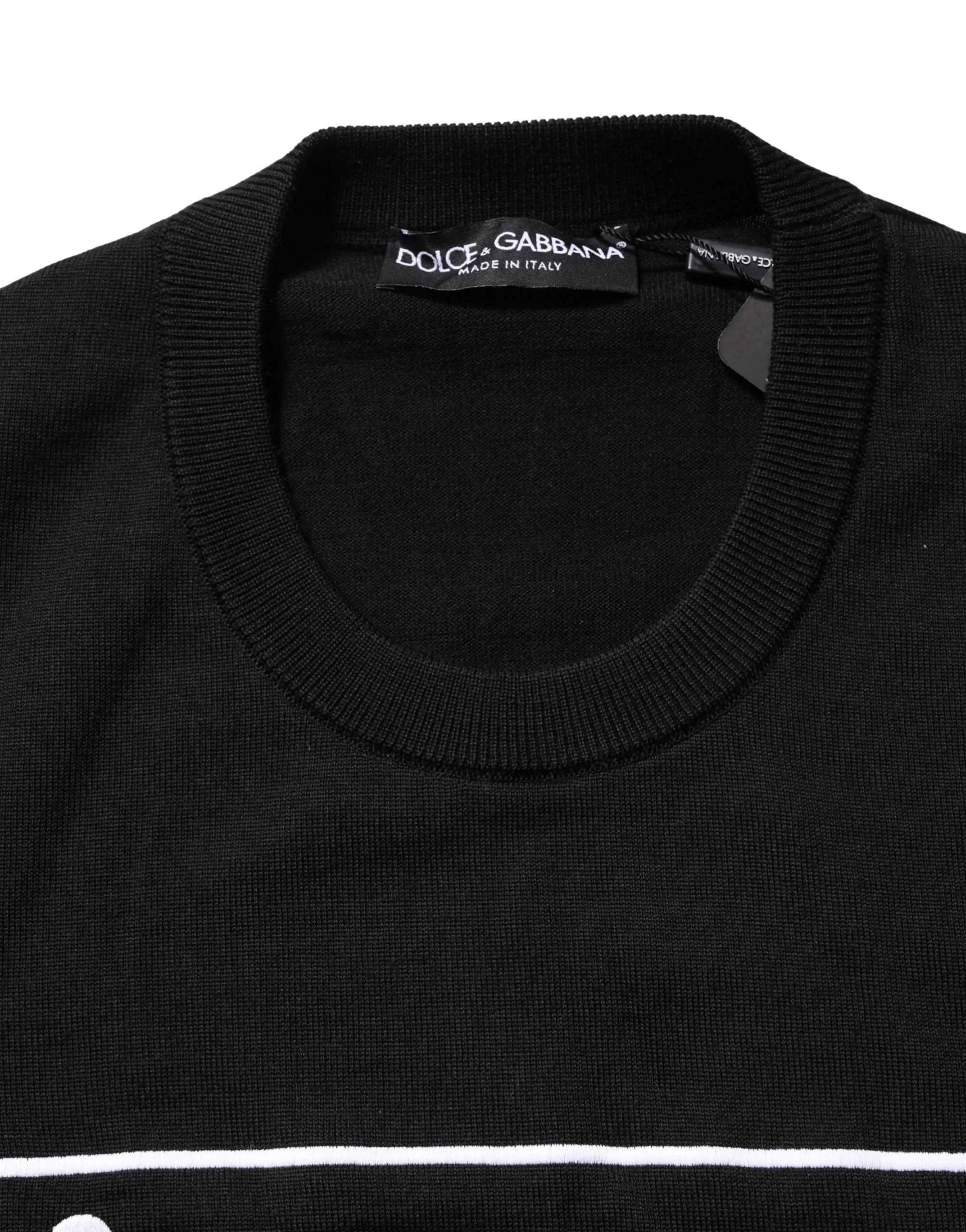 Dolce & Gabbana Black Graphic Logo Crew Neck Wool Pullover Sweater Dolce & Gabbana
