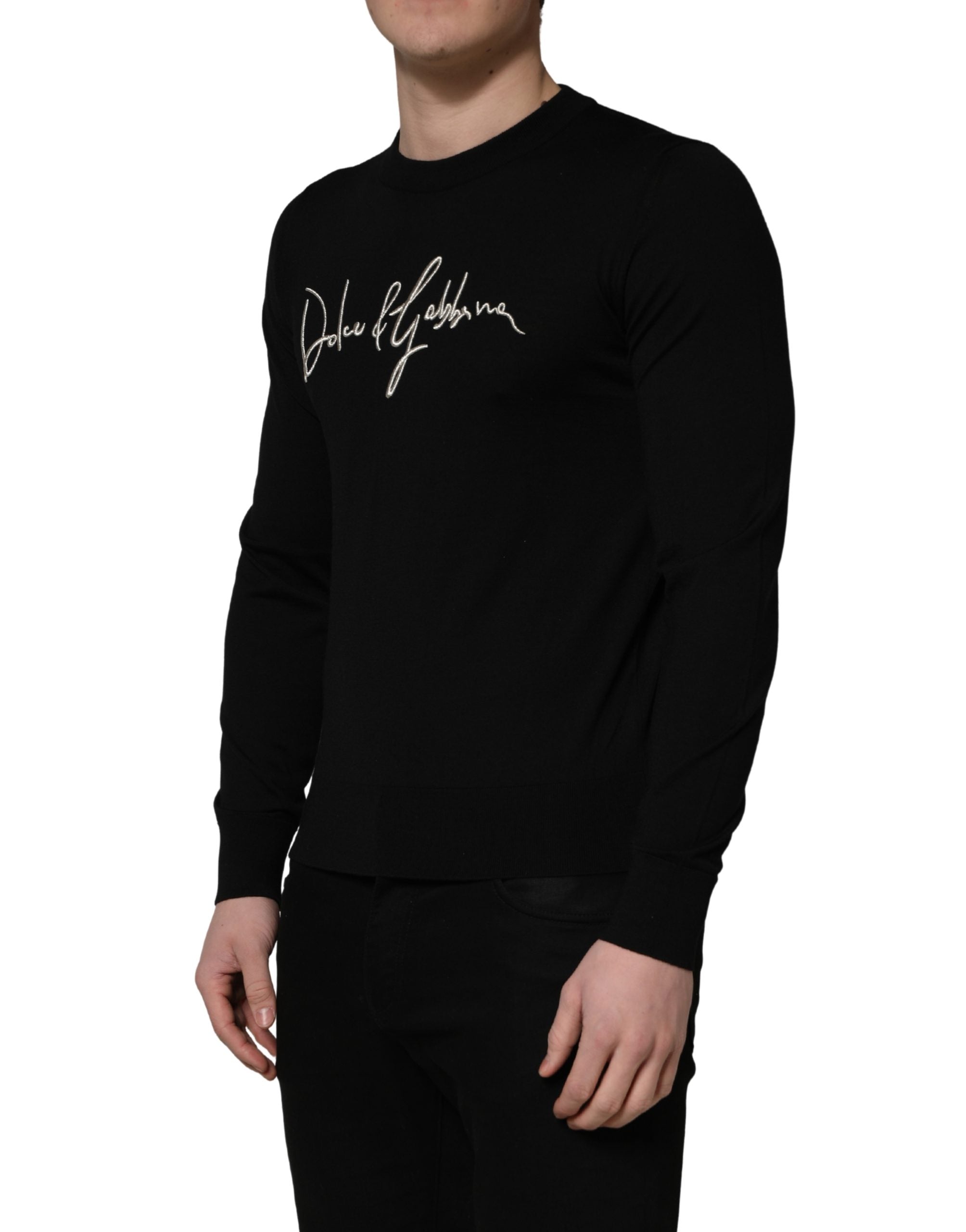 Dolce & Gabbana Black embroidered Logo Crew Neck Pullover Sweater Dolce & Gabbana