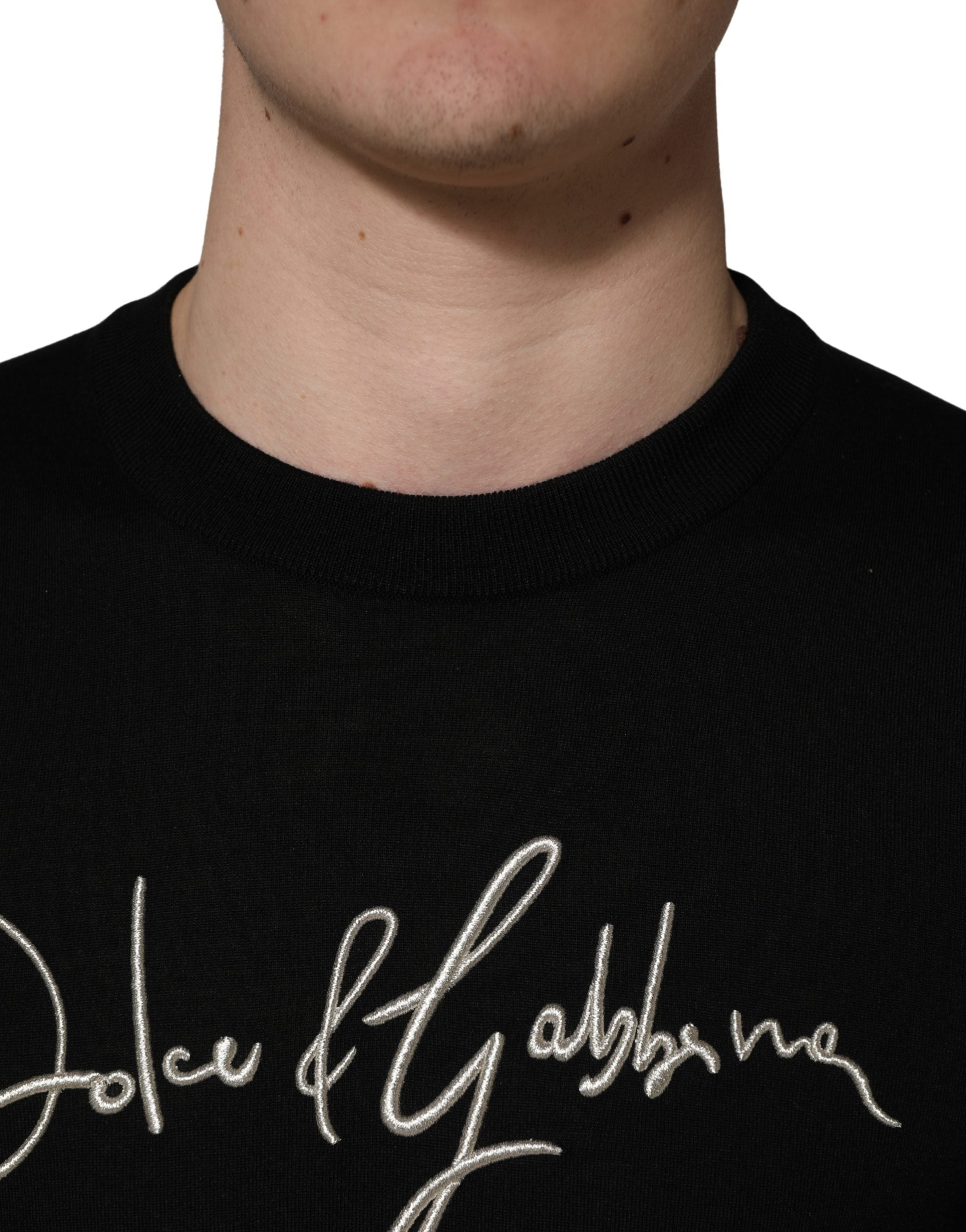 Dolce & Gabbana Black embroidered Logo Crew Neck Pullover Sweater Dolce & Gabbana