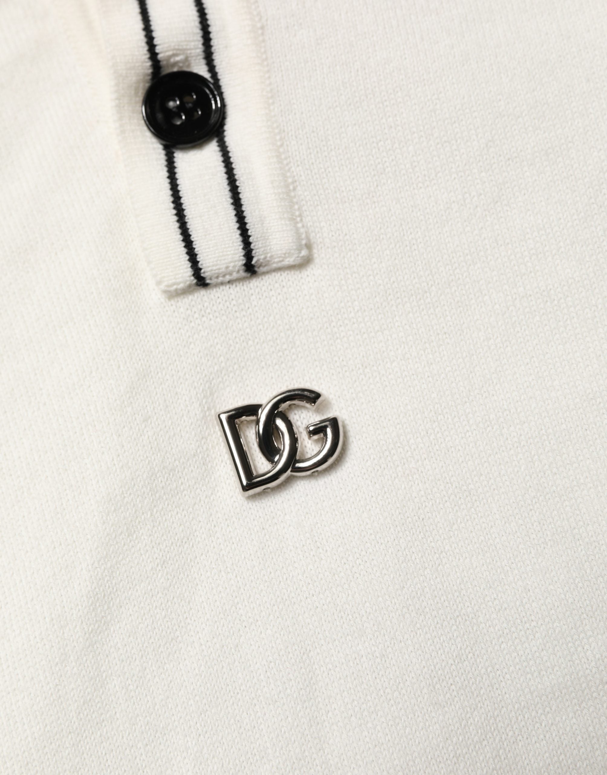 Dolce & Gabbana White Cotton Blend Men Polo Pullover Sweater Dolce & Gabbana