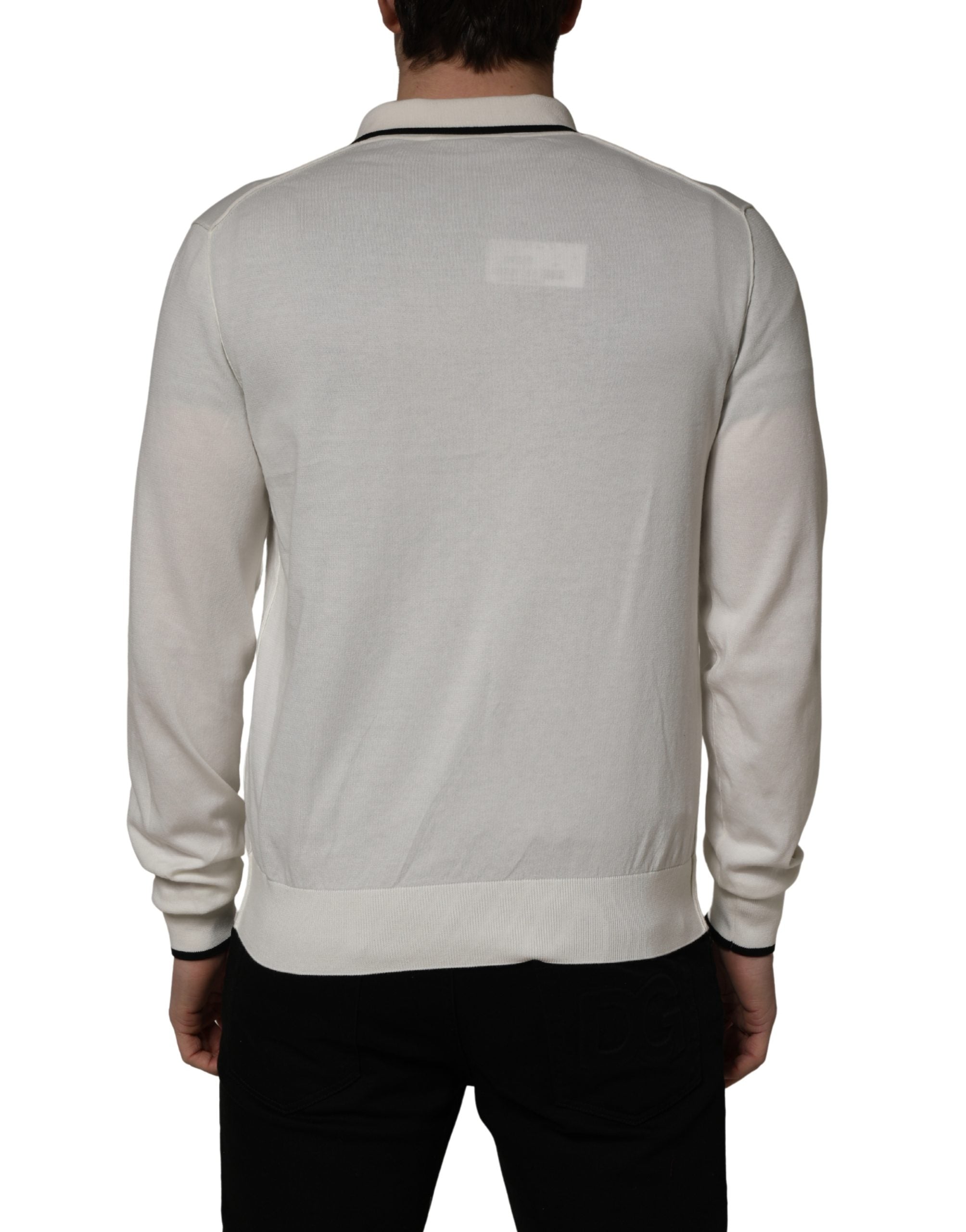 Dolce & Gabbana White Cotton Blend Men Polo Pullover Sweater Dolce & Gabbana