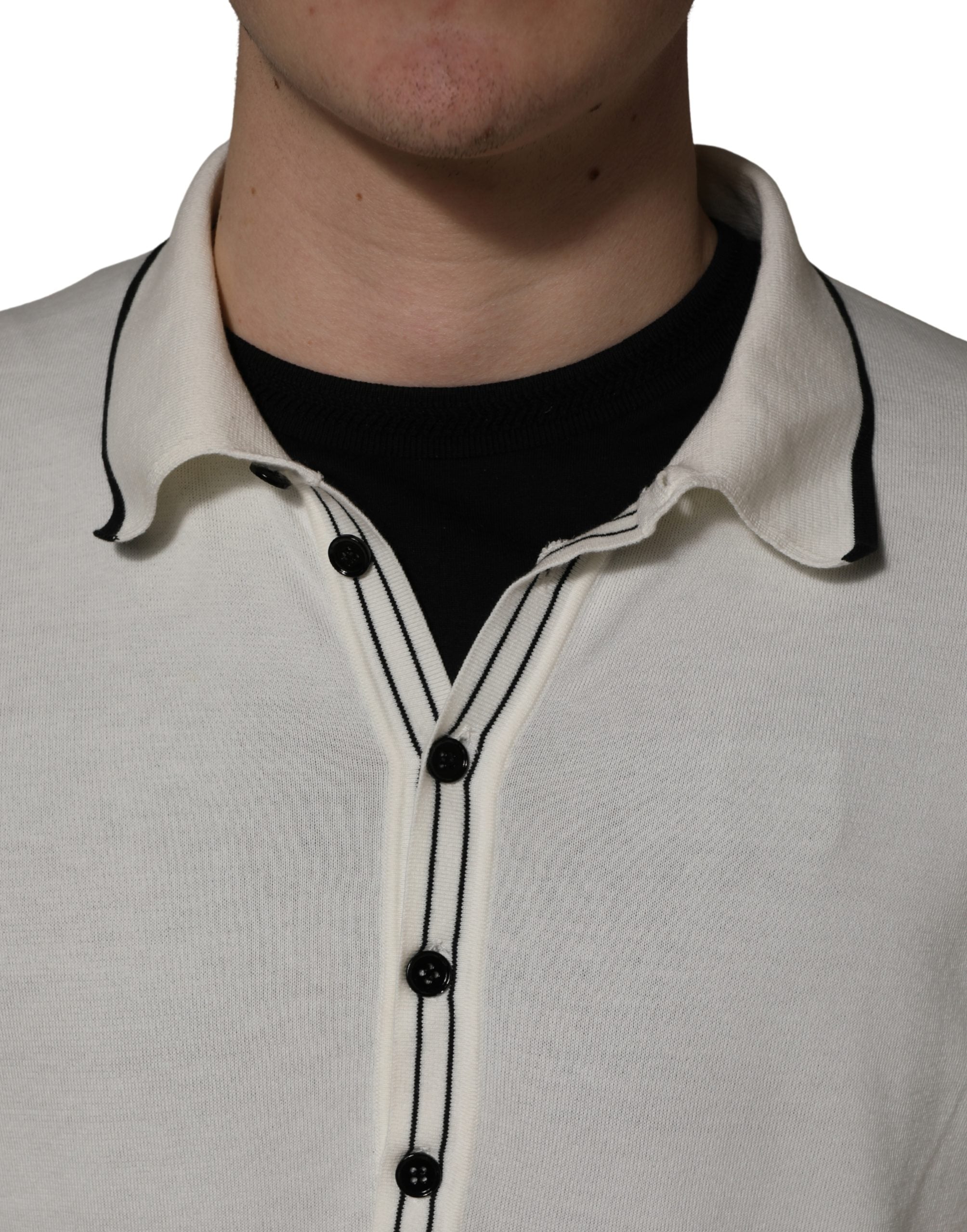 Dolce & Gabbana White Cotton Blend Men Polo Pullover Sweater Dolce & Gabbana