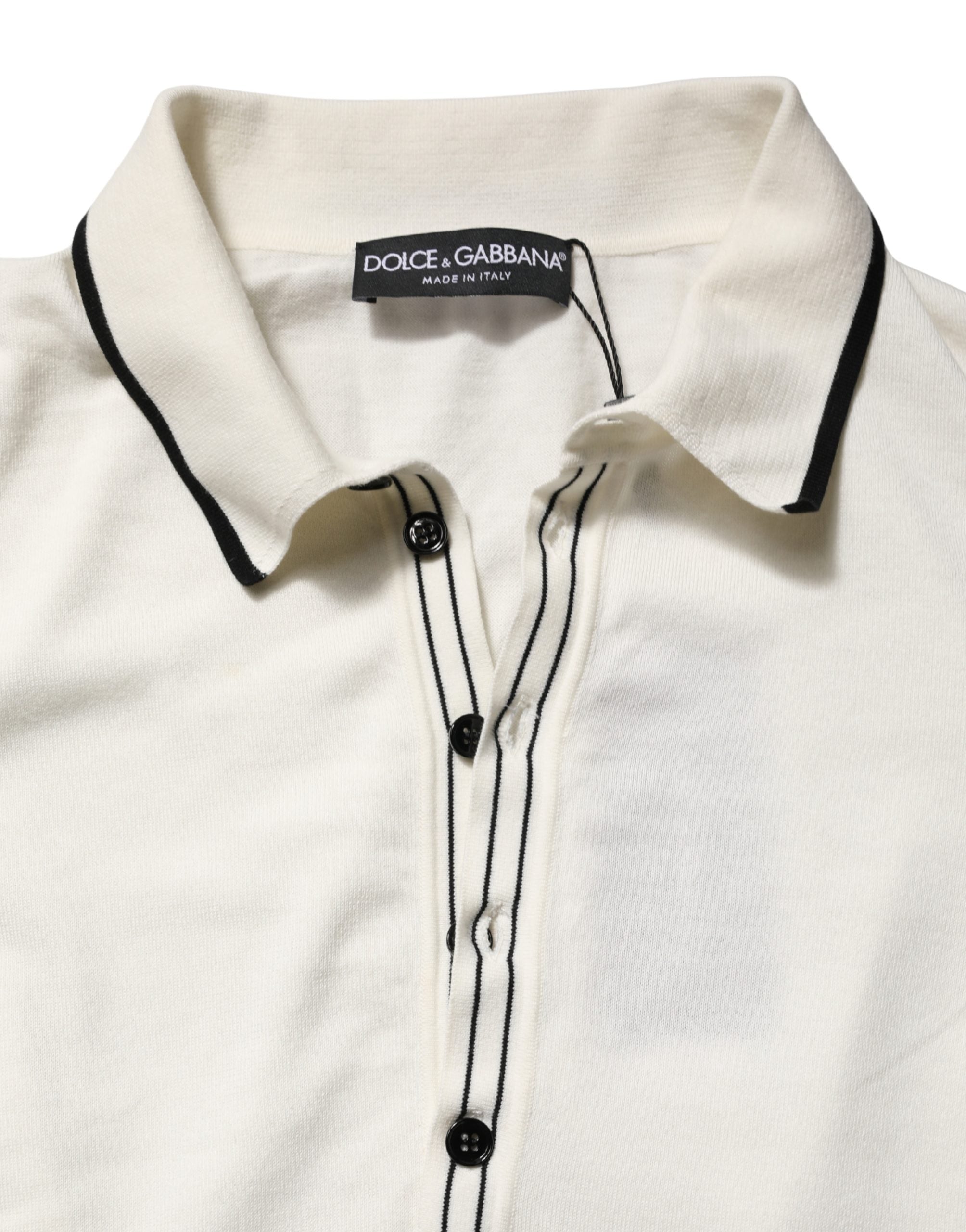 Dolce & Gabbana White Cotton Blend Men Polo Pullover Sweater Dolce & Gabbana