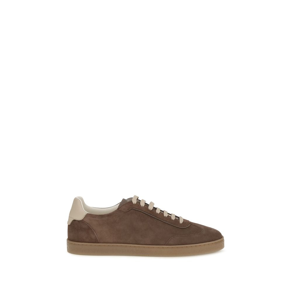 Brunello Cucinelli Beige Calf Leather Bos Taurus Low Top Sneakers Brunello Cucinelli
