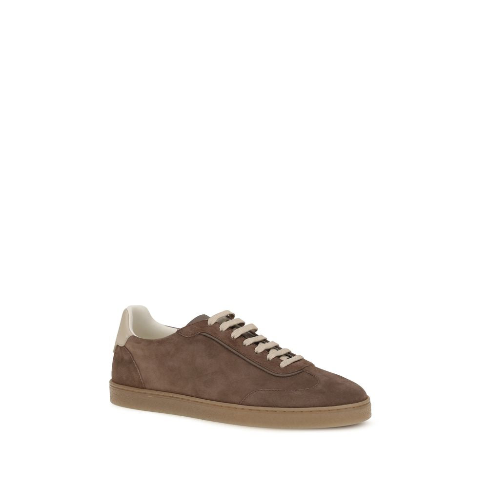 Brunello Cucinelli Beige Calf Leather Bos Taurus Low Top Sneakers Brunello Cucinelli