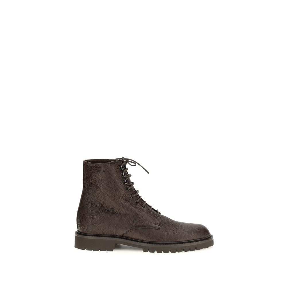 Brunello Cucinelli Brown Calf Leather Bos Taurus Lace-Up Boots Brunello Cucinelli