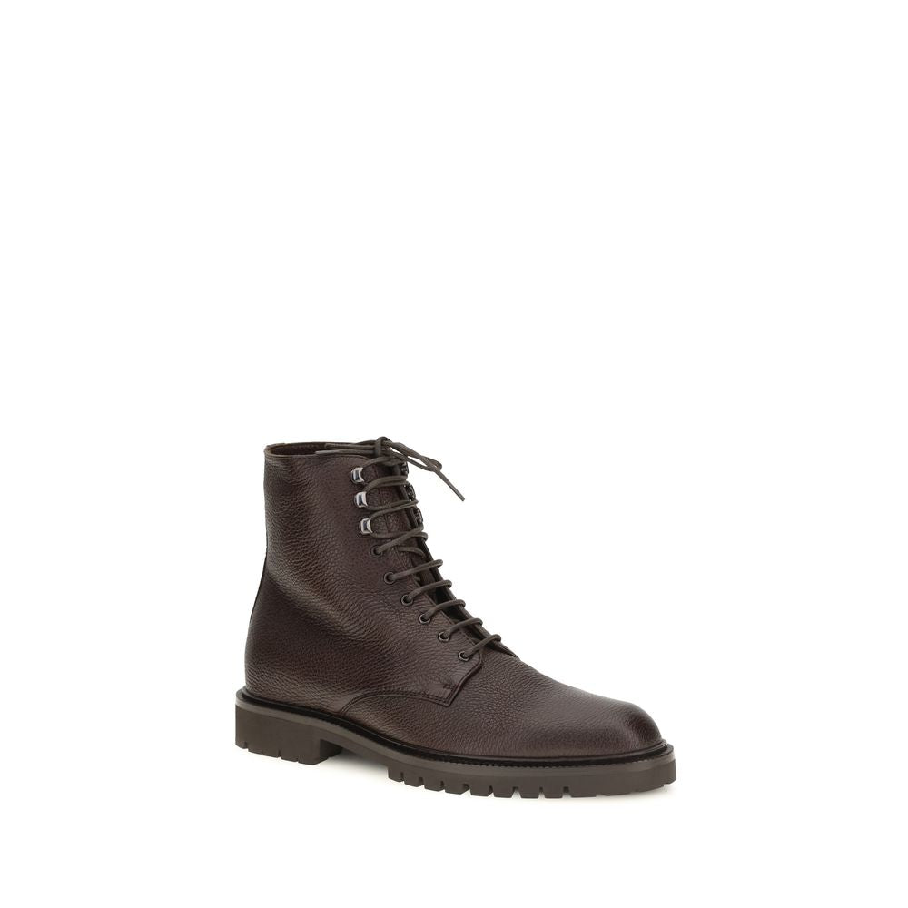Brunello Cucinelli Brown Calf Leather Bos Taurus Lace-Up Boots Brunello Cucinelli