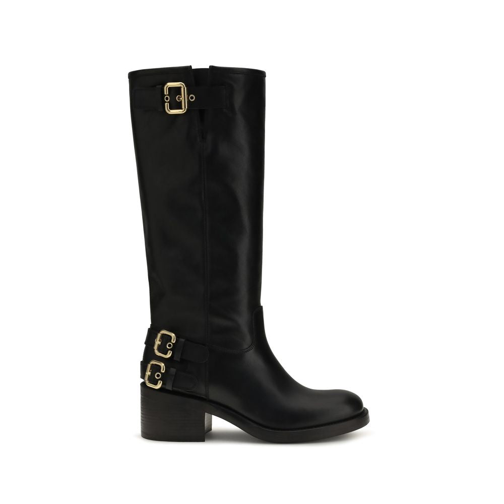 Chloé Black Calf Leather Bos Taurus Flat Boots Chloé