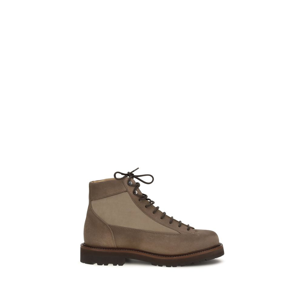 Brunello Cucinelli Brown Calf Leather Bos Taurus Lace-Up Boots Brunello Cucinelli