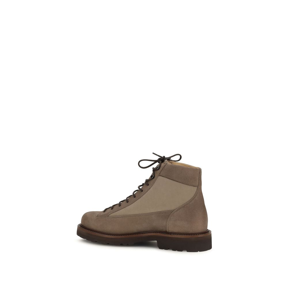 Brunello Cucinelli Brown Calf Leather Bos Taurus Lace-Up Boots Brunello Cucinelli