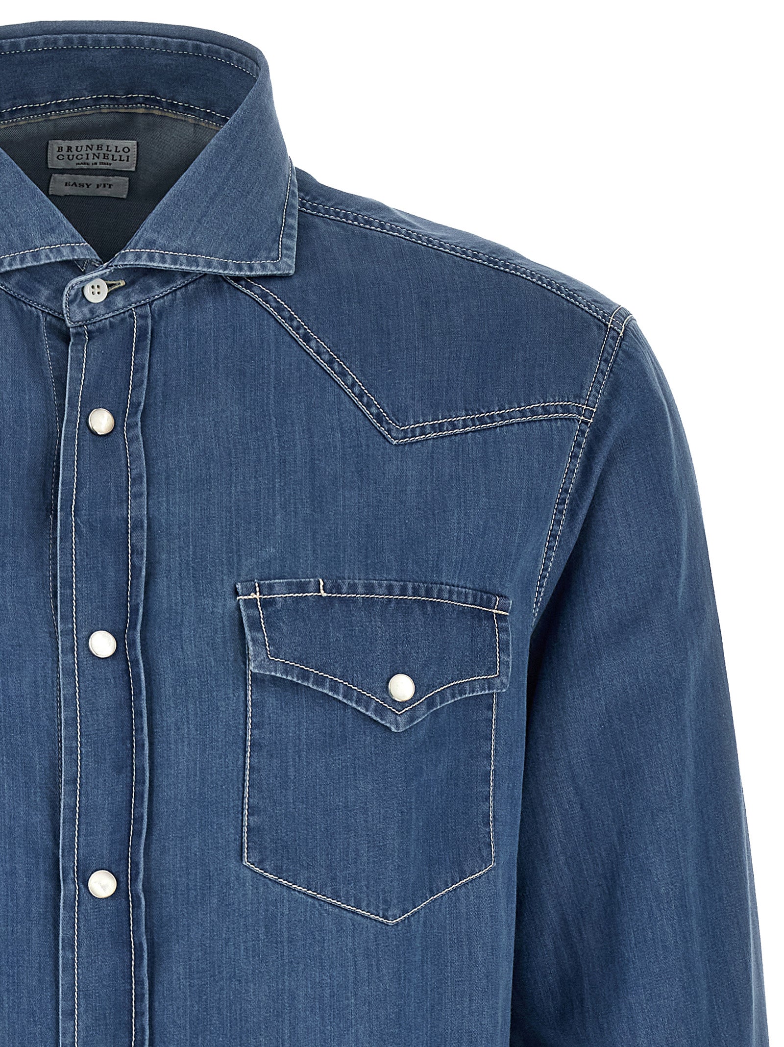 Brunello Cucinelli Blue Cotton Blouse Brunello Cucinelli