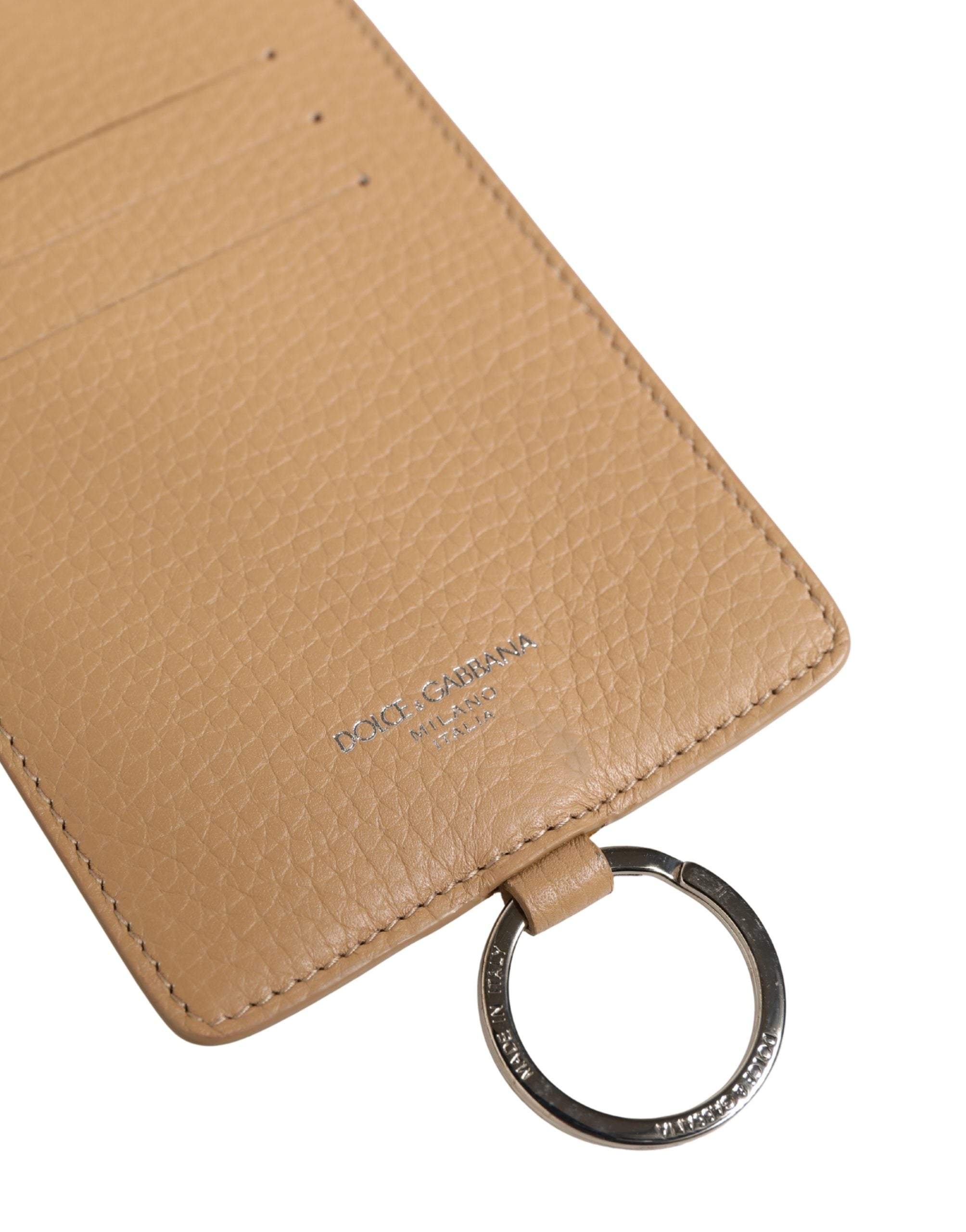 Dolce & Gabbana Beige Leather Logo Embossed Lanyard Card Holder Wallet Dolce & Gabbana