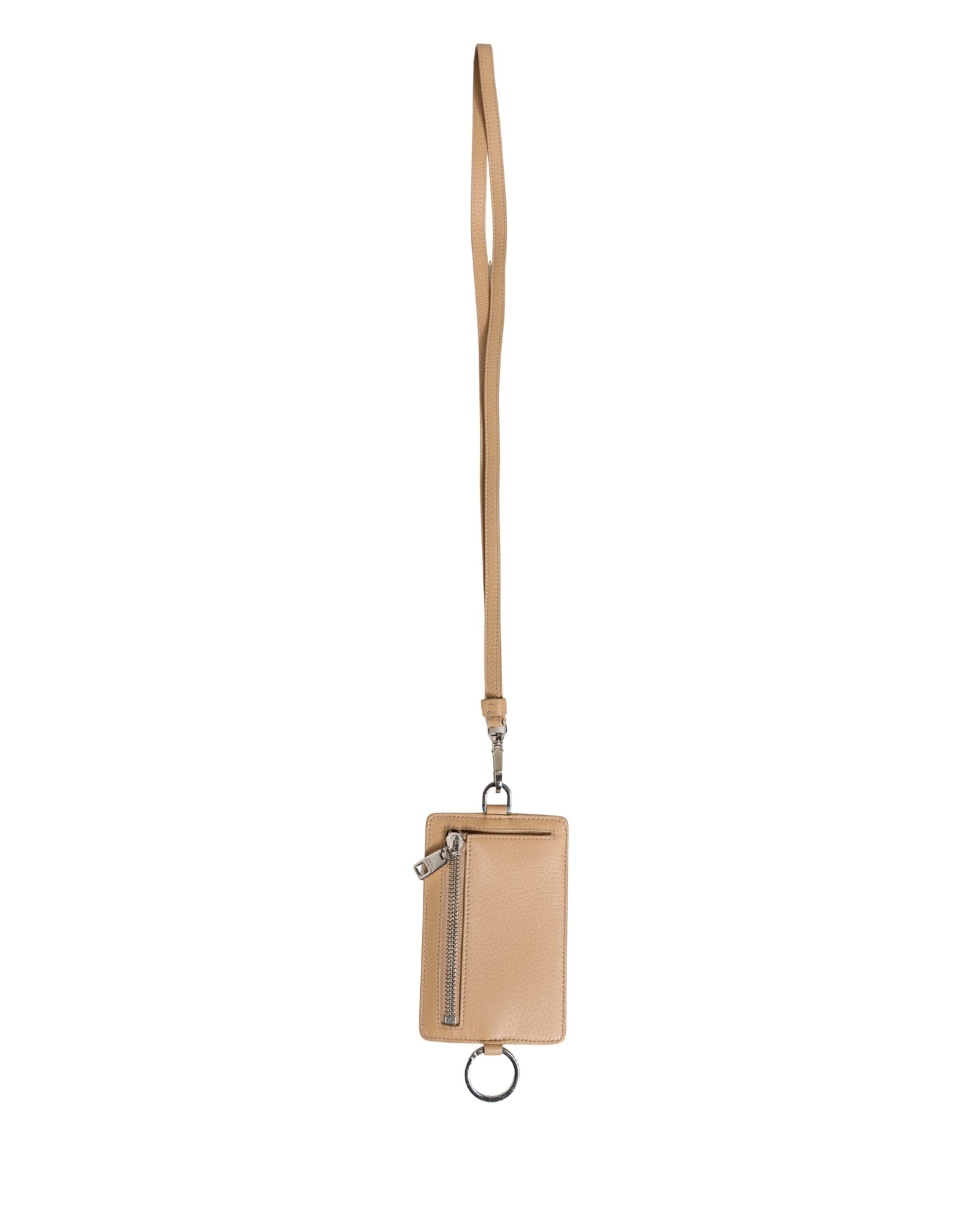 Dolce & Gabbana Beige Leather Logo Embossed Lanyard Card Holder Wallet Dolce & Gabbana