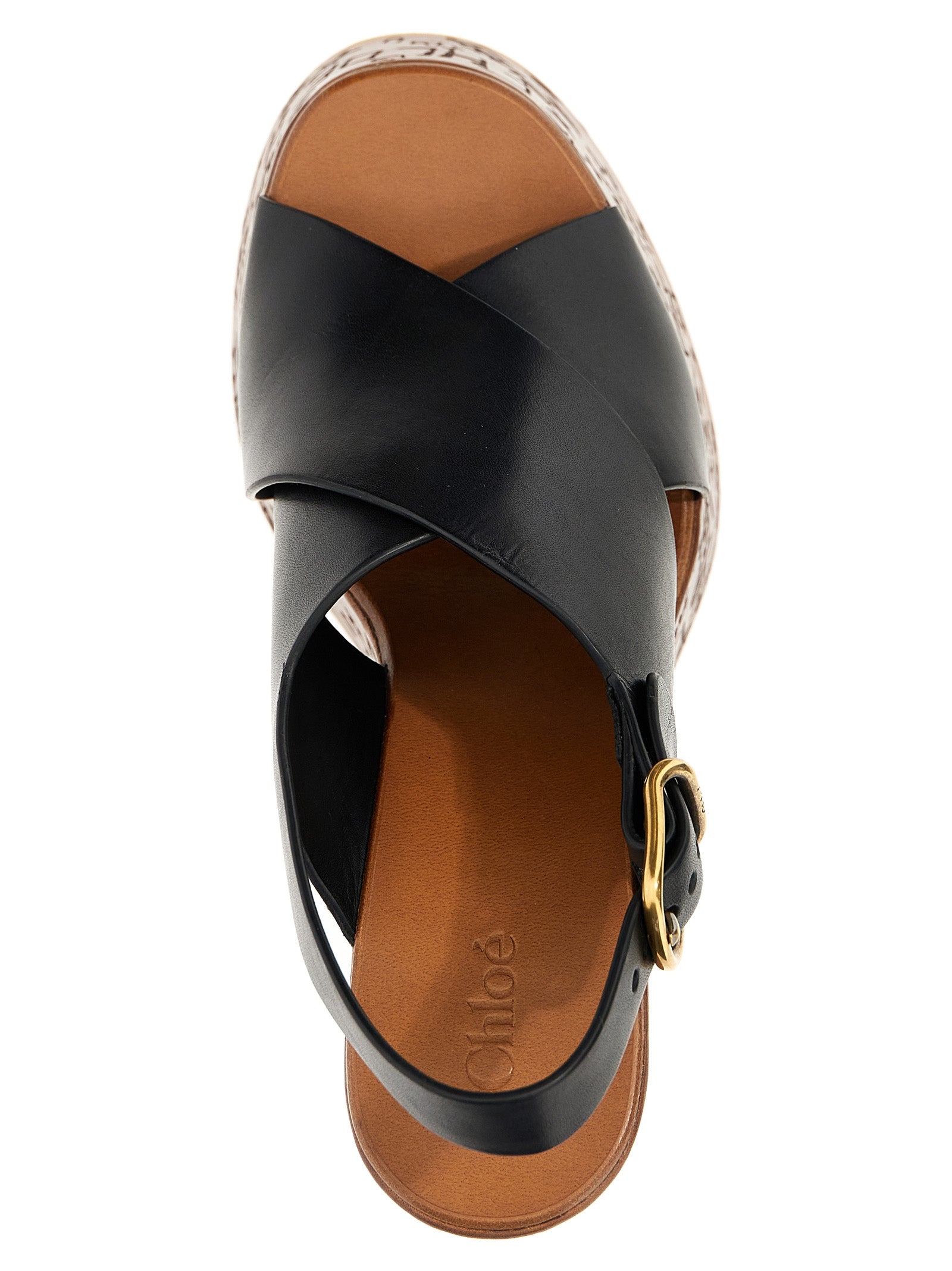 Chloé Black Calfskin Wedge Sandals Chloé
