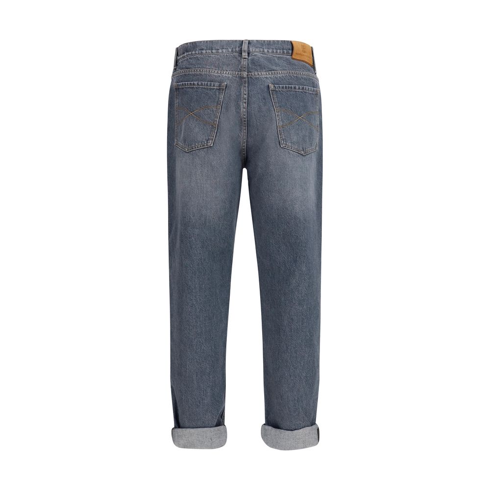 Brunello Cucinelli Gray Cotton Straight-Leg Jeans Brunello Cucinelli