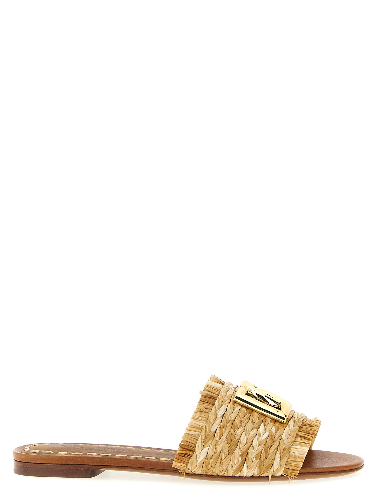 Dolce & Gabbana Brown Raffia Slides Dolce & Gabbana